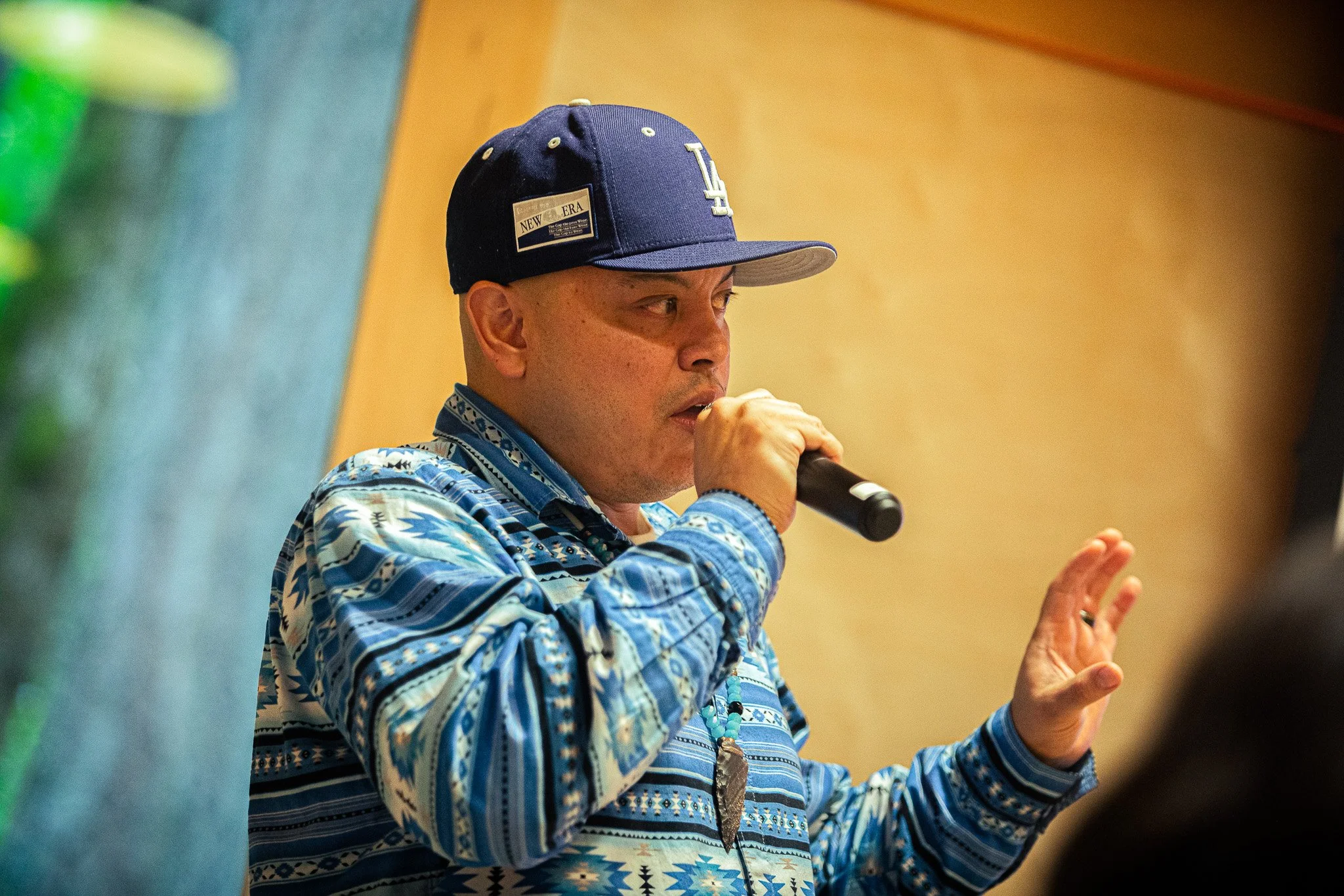 Gabe Sheoships, Executive Director of the Friends of Tryon Creek, speaking at the 2025 Tribal Water & Land Summit. This event was a partnership between Friends of Tryon Creek, Coalition of Oregon Land Trusts, and Changing Currents.