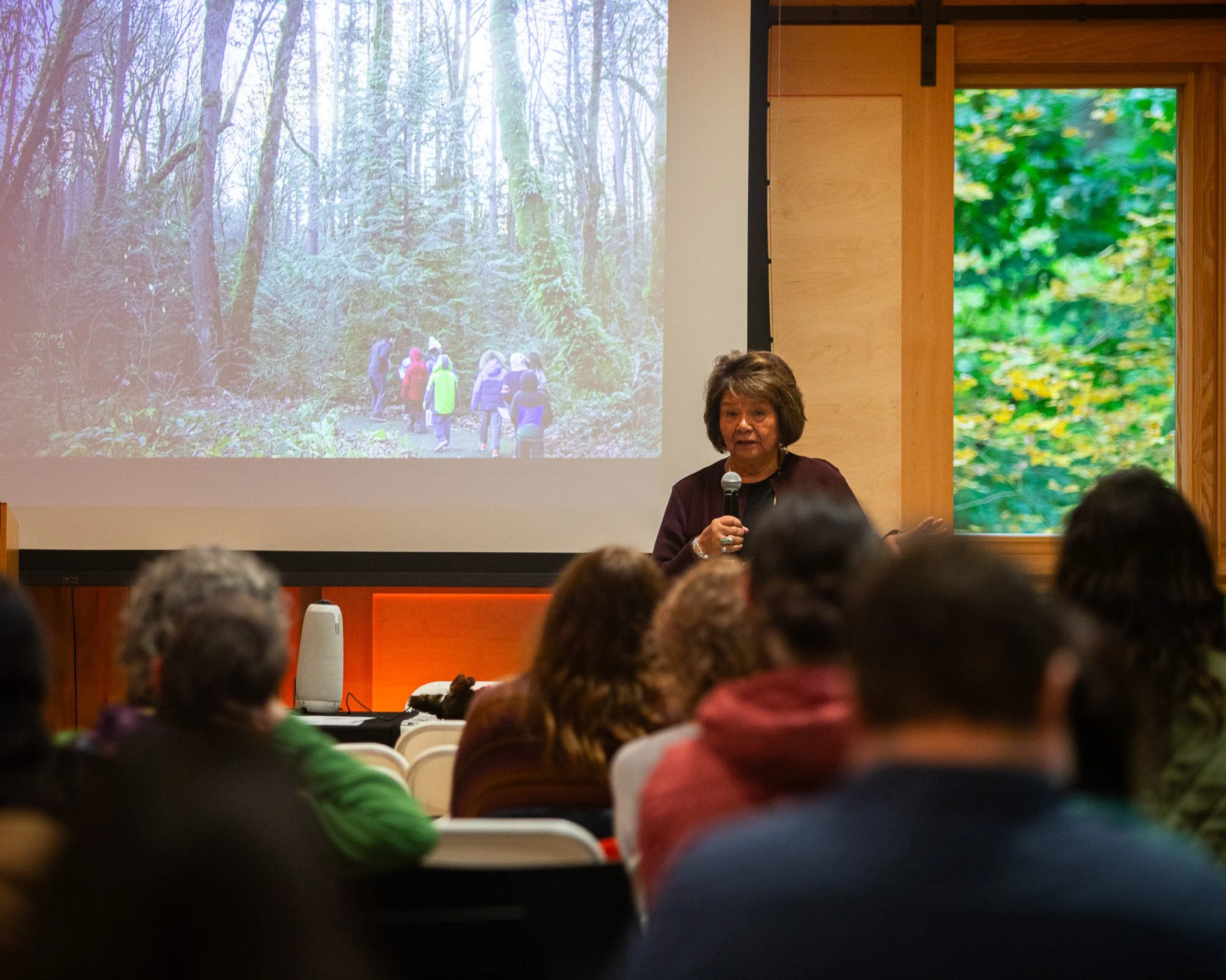Pictured here is Kathryn “Kat” Brigham, an advisory committee member for Changing Currents and the board of trustees chair of the Confederated Tribes of Umatilla Indian Reservation. Brigham speaks on her work with Columbia River Inter-Tribal Fishing 