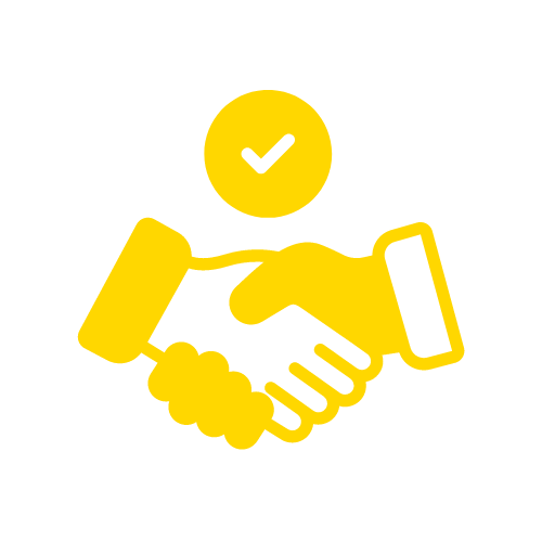 icon of two hands shaking with a check mark above it