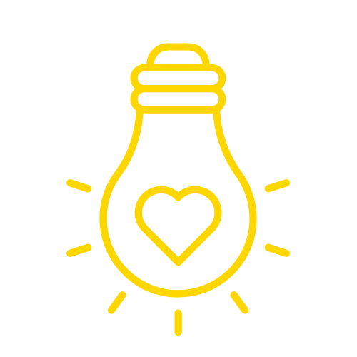 icon of a lightbulb with a heart symbol in the center