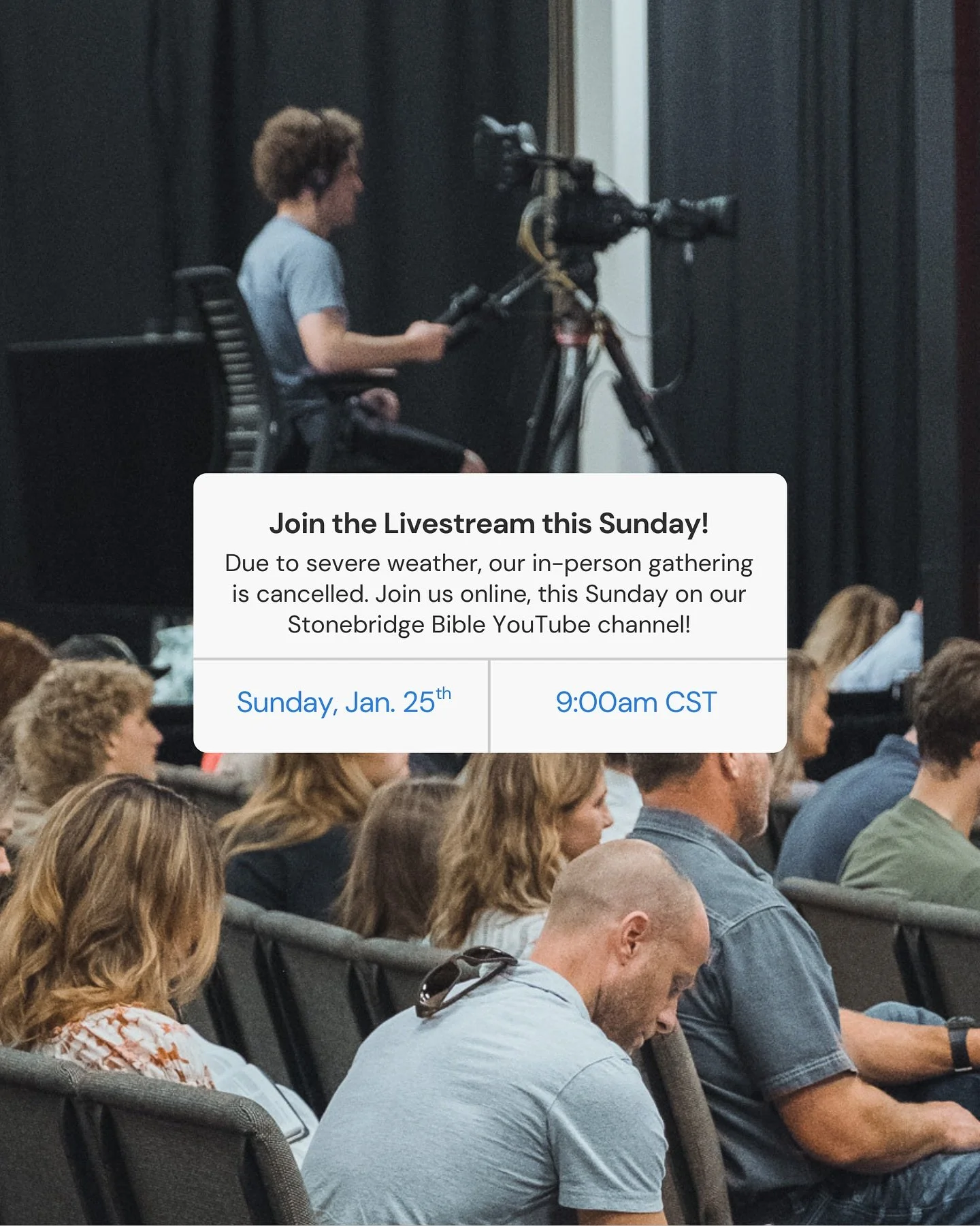 🚨Due to severe weather this weekend, our in-person service times will be cancelled 🚨

Join us online January 25th at 9am CST by heading to our Stonebridge Bible Youtube Channel to view the livestream!