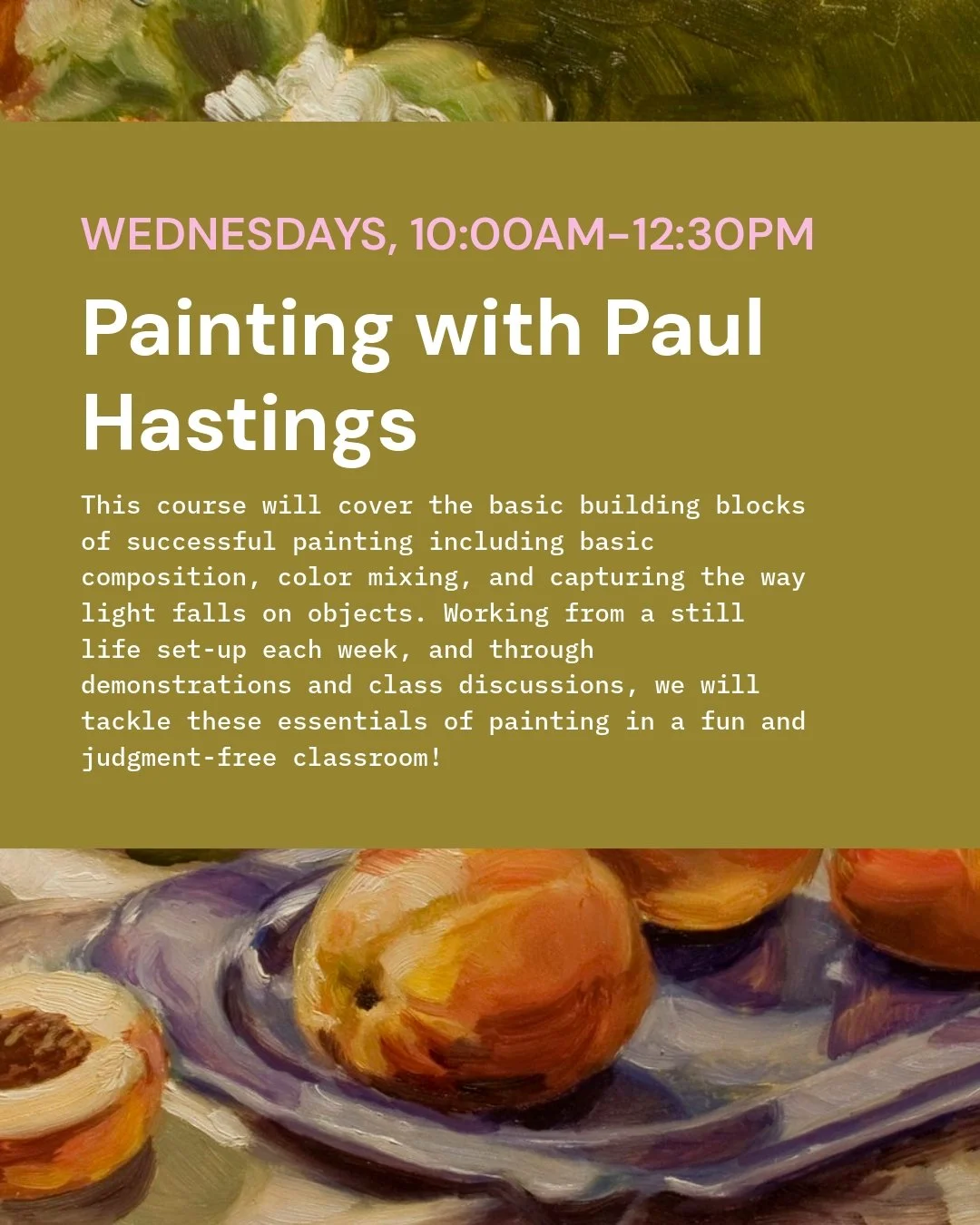 We may be closed for the blizzard, but spring studio sessions are on the horizon. 🌨️🌷
Painting in a Judgement Free Zone  with Paul Hastings runs April 8 &ndash; May 13 and is designed to help artists build confidence through the essentials: composi