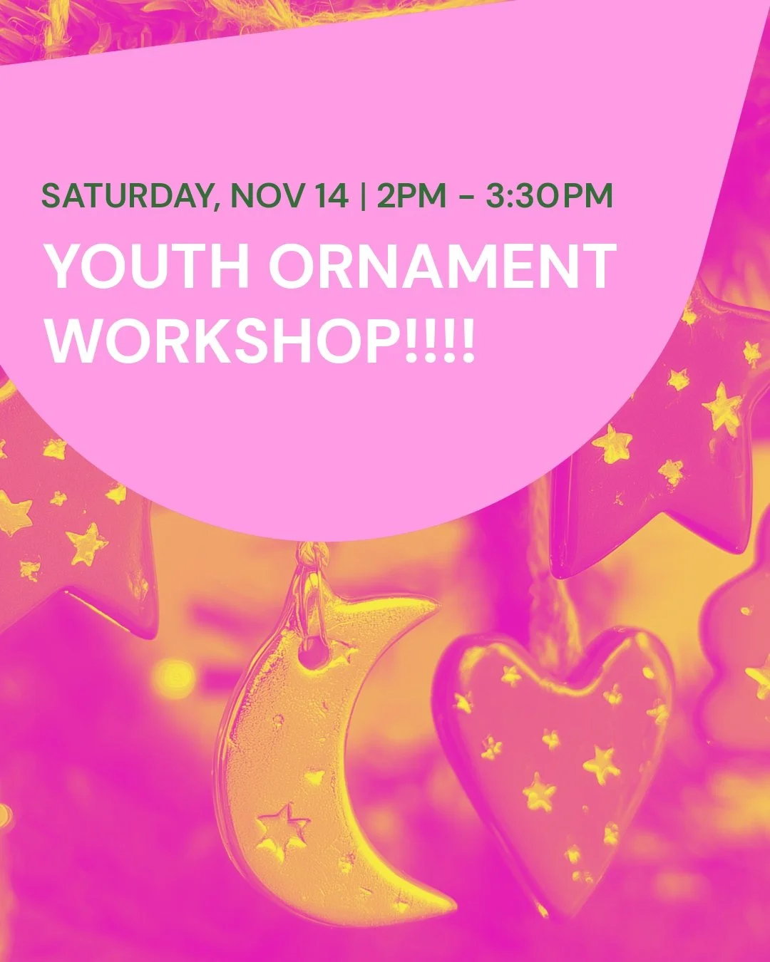 This is a fun workshop to get in the holiday spirit!  In our Youth Ornament Workshop, kids ages 8&ndash;12 will join Jane Zell to design and make unique ceramic ornaments to decorate their home, give as gifts, or treasure for years to come.

No clay 