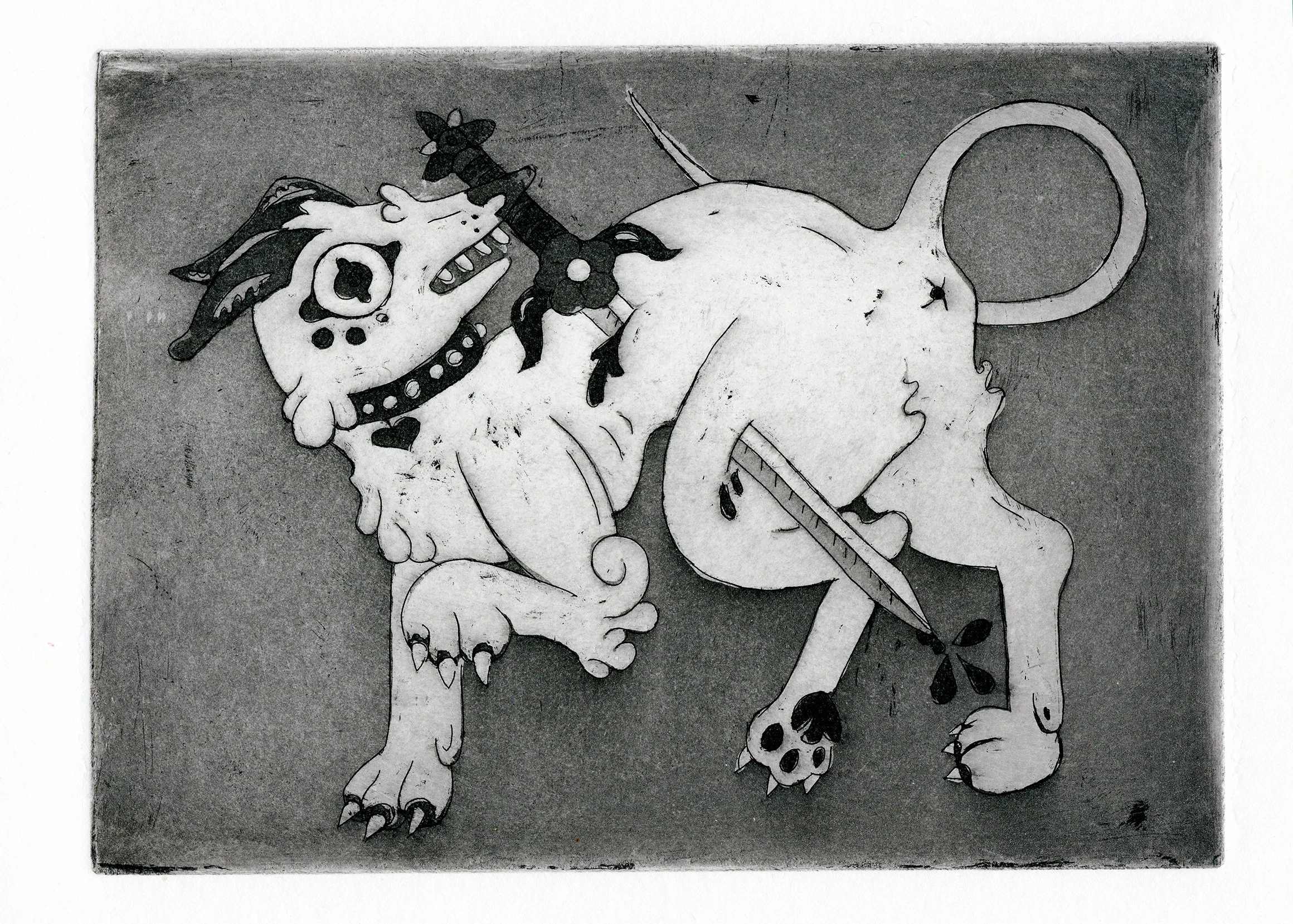 Shelby Watterworth, Before the Fall, line etch and aquatint etch, 5”x7”.  