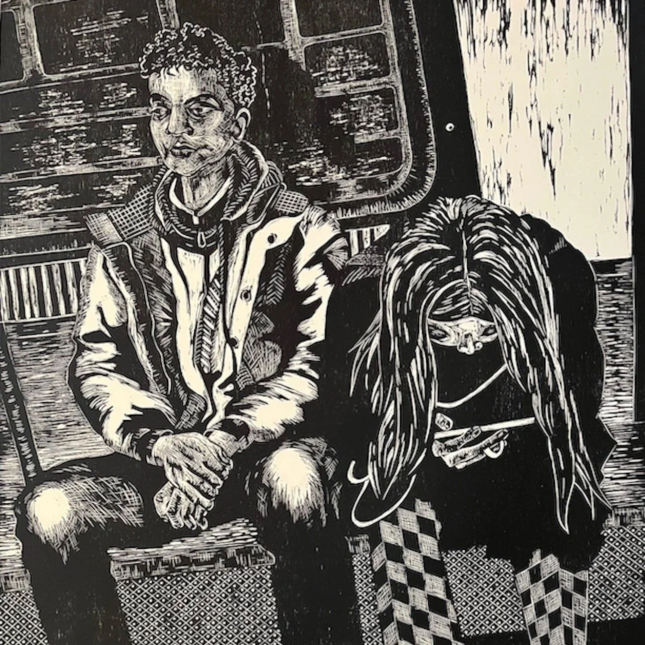 Kathleen Wynn, D Train, woodcut, 36”x24”.  