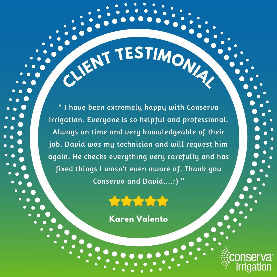 🌟 Shoutout to Karen Valento! 🌟

Karen, we&rsquo;re so glad to know our professional service and dedication made a difference for you! 💧 At Conserva Irrigation, we&rsquo;re passionate about saving water while keeping your lawn healthy and beautiful