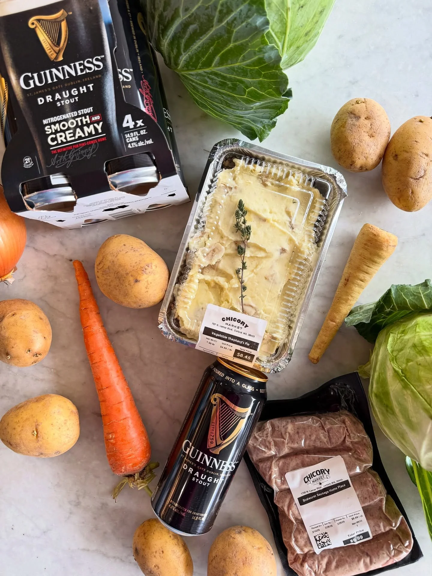 🍀 Have a brew-tiful St. Paddy&rsquo;s Day 🍀

🍀 Come stock up at Chicory with fresh produce, like cabbage, root veggies, and potatoes. Pair them with fresh local sausages from @homeplacepastures and a cold @guinessofficial and you&rsquo;ve got your