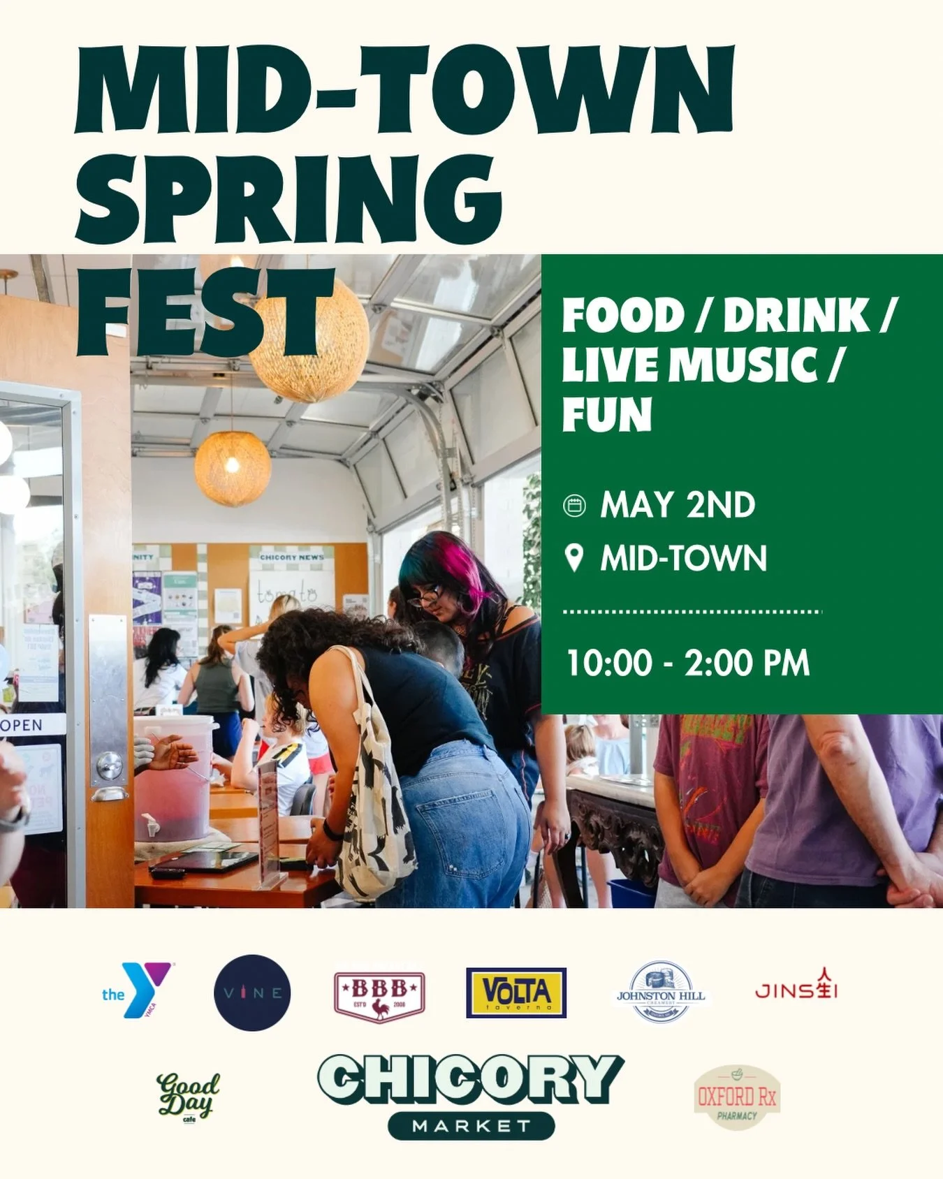 🚨 MID-TOWN SPRING FEST IS BACK! 🚨

🗓️ May 2 from 10:00 - 2:00pm
📍 Mid-Town, Oxford

Join us for a celebration of spring! Visitors can expect activities for kids, live music, specials, vendors &amp; more! Save the date and stay tuned for future ev