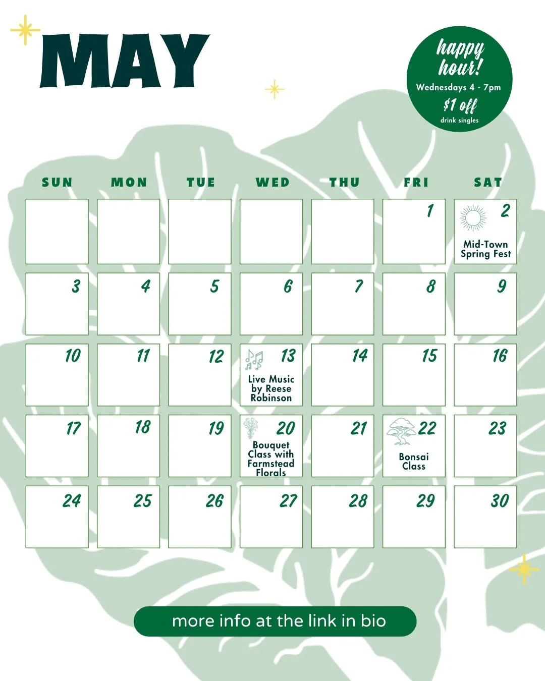 ☀️ May at Chicory ☀️

Spring has sprung!  Join us for a month of fun here at the store.

✨This weekend, come for Mid-Town Spring Fest on 5/2 from 10-2pm and stay for the food, community, and music.  Businesses around Mid-Town are participating and yo