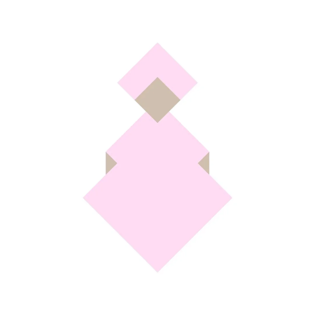 Abstract geometric design with pink, beige, and gray diamond shapes on a white background.