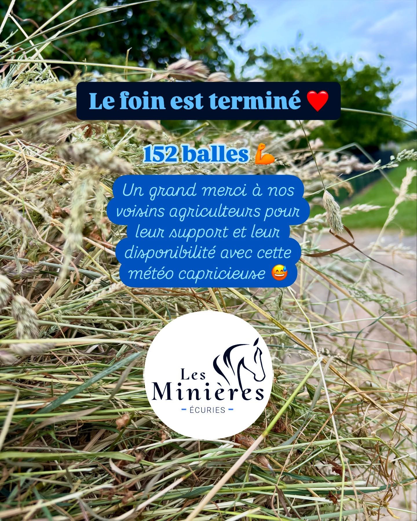 &Ccedil;a y est le foin est termin&eacute; 😅. 152 balles au total. Une m&eacute;t&eacute;o capricieuse, mais nous sommes pass&eacute;s &agrave; travers les gouttes 💪👍👍. Un tr&egrave;s grand merci &agrave; nos voisins agriculteurs pour leur suppor