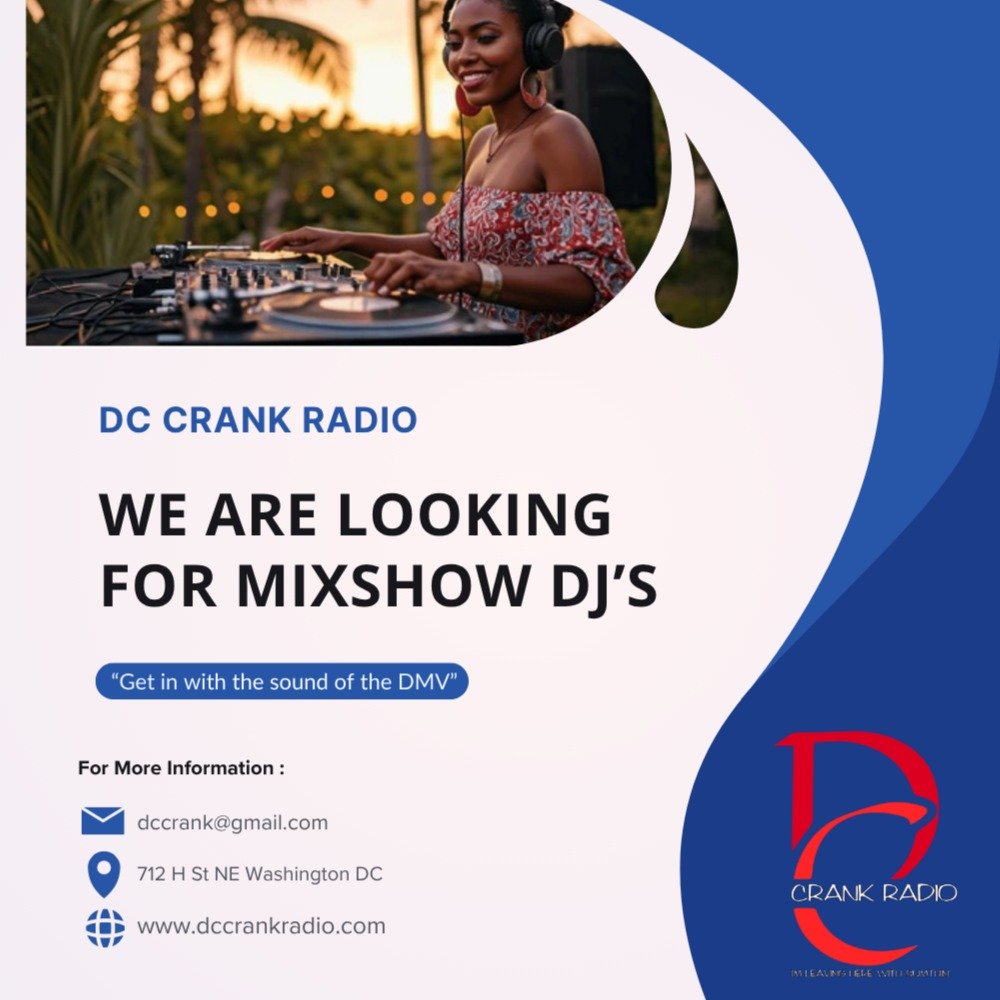 DMV DJs, this one is for you...

DC Crank Radio is looking for **DMV-based mixshow DJs** ready to bring their sound to the station with weekly shows. If you can move a crowd, break records, and represent the culture the right way, we want to hear fro