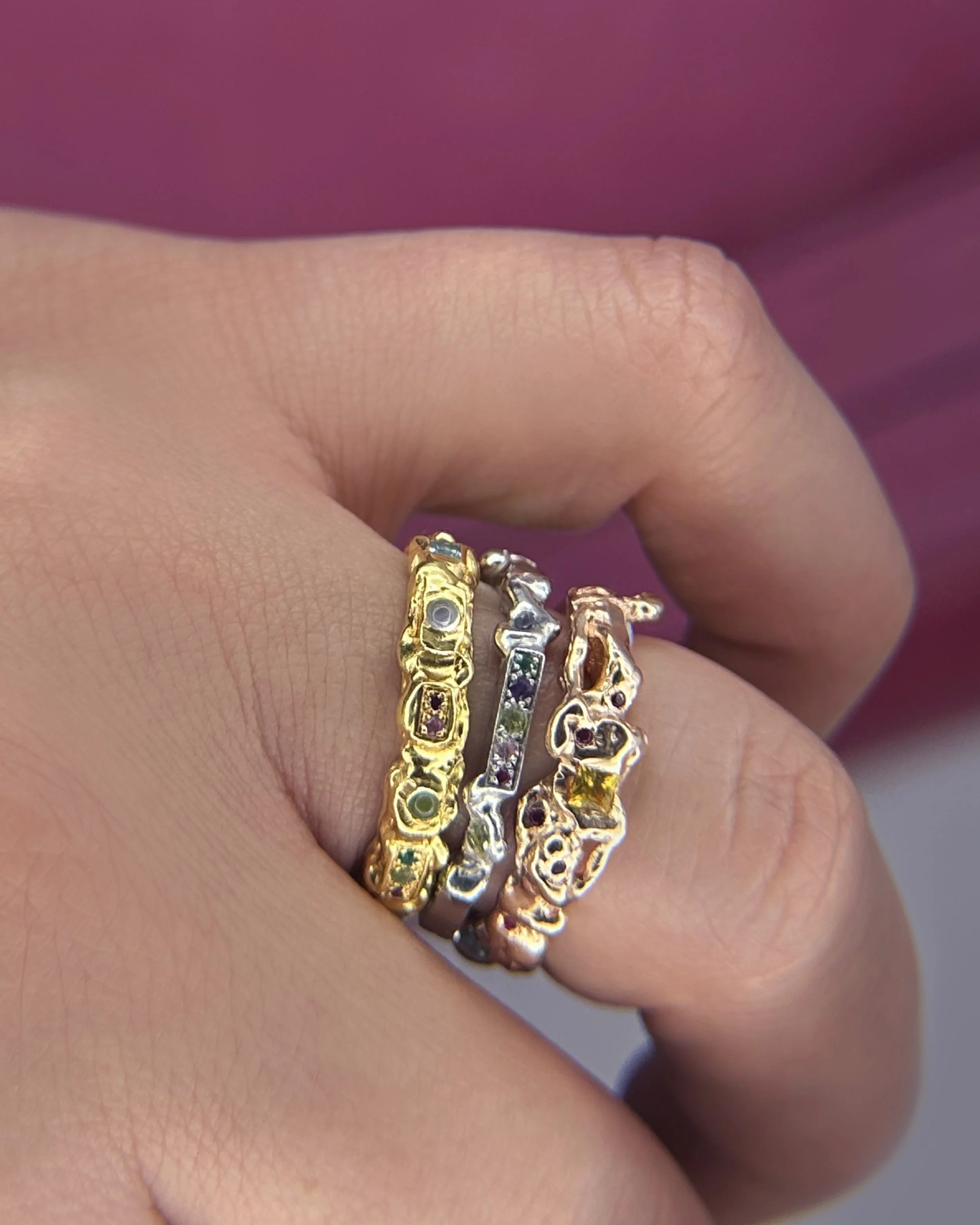 Triple Brick Stack in three shades of gold