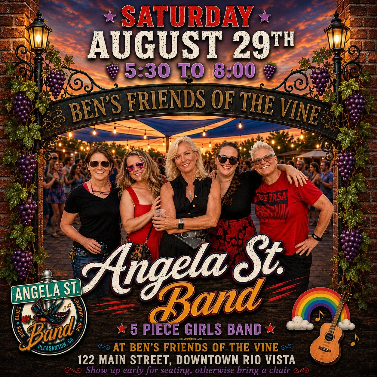 Angela Street Band Performs at Ben's Friends Wine Bar  August 29th 2026