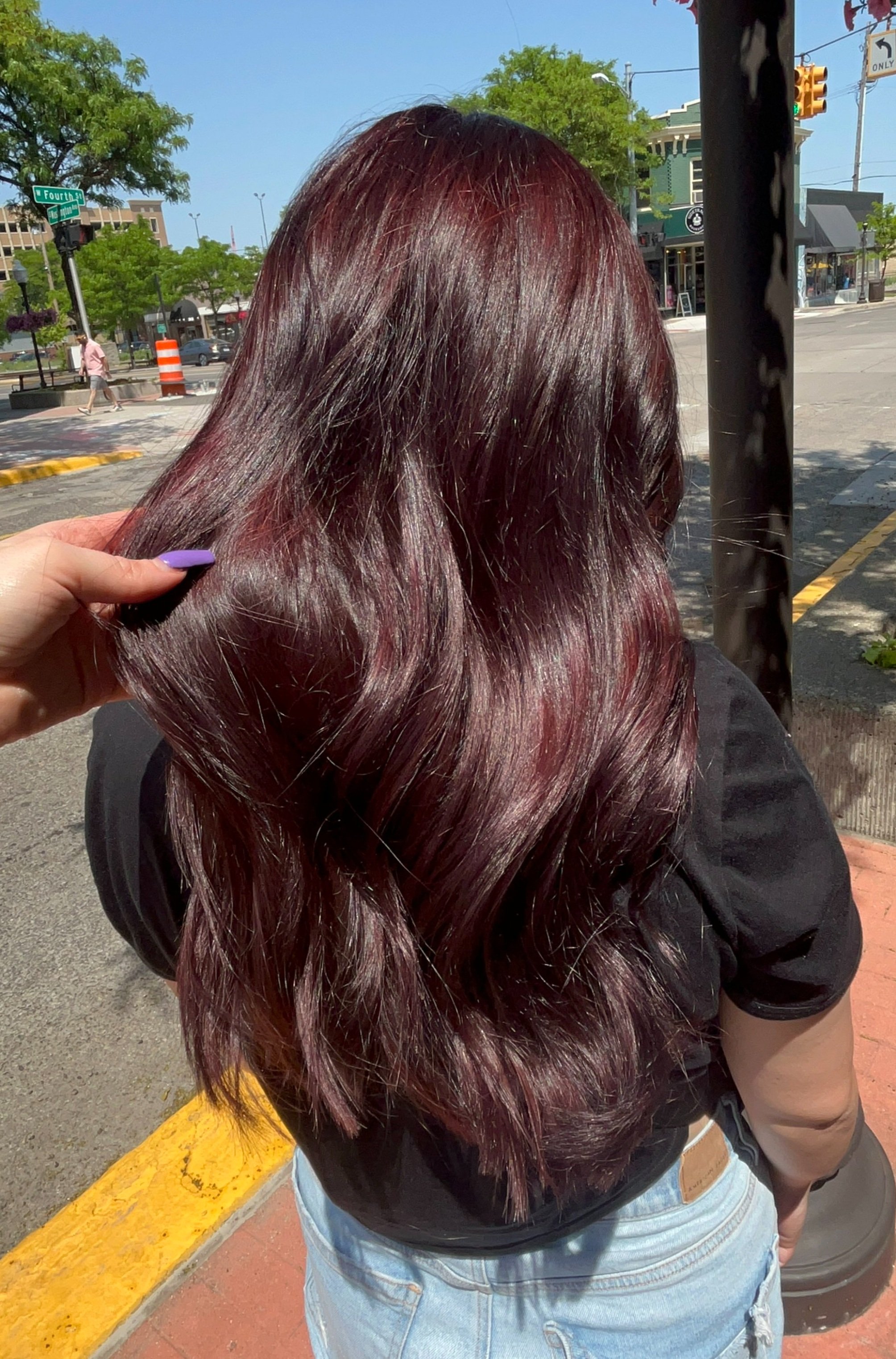 girl with cherry brown long hair