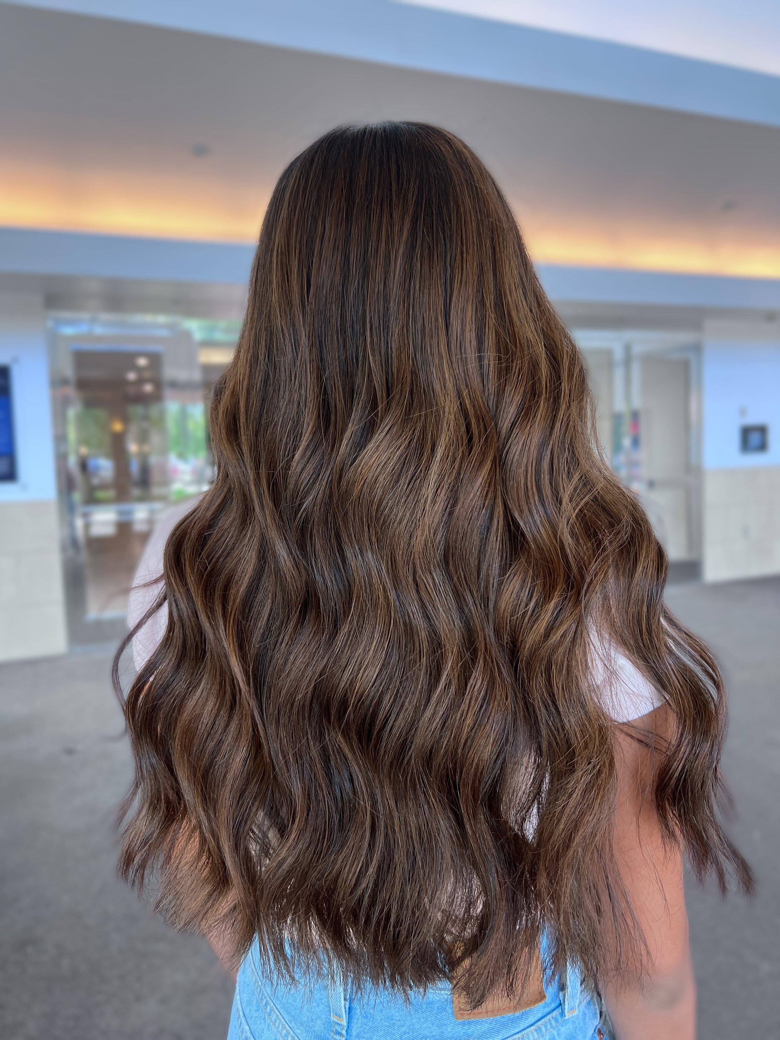 brown haired girl with highlights long hair