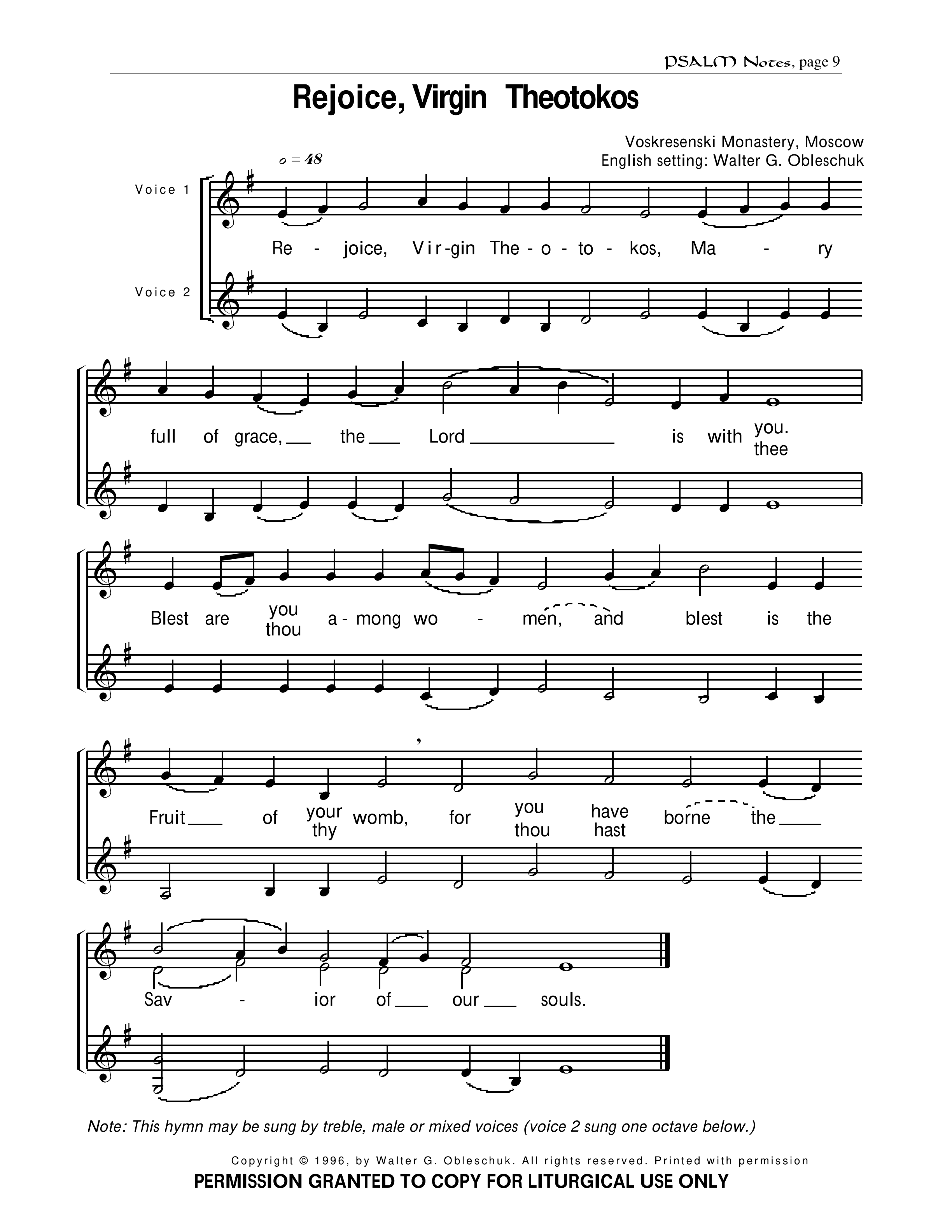 Rejoice, Virgin • Obleschuk