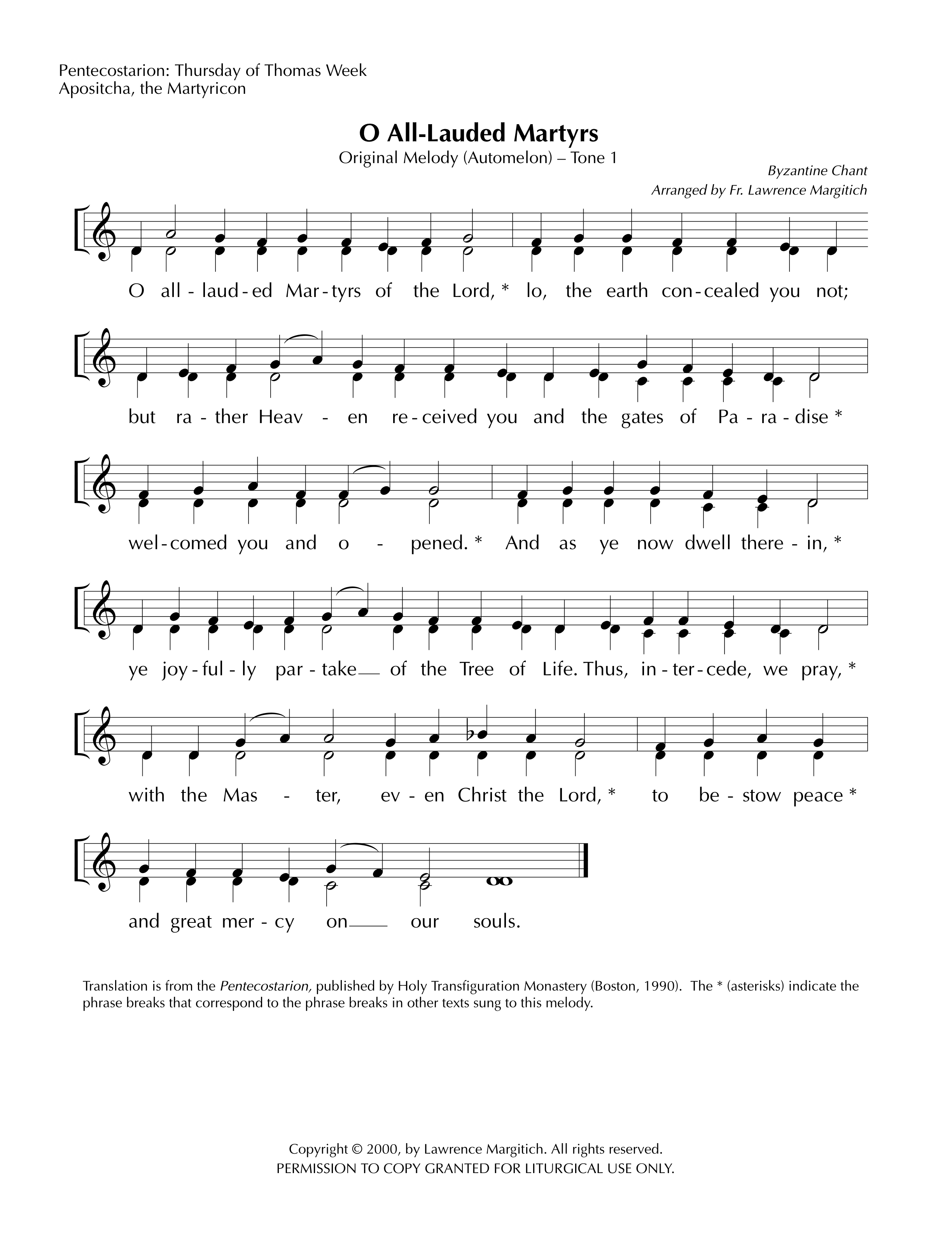O All-Lauded Martyrs • Margitich