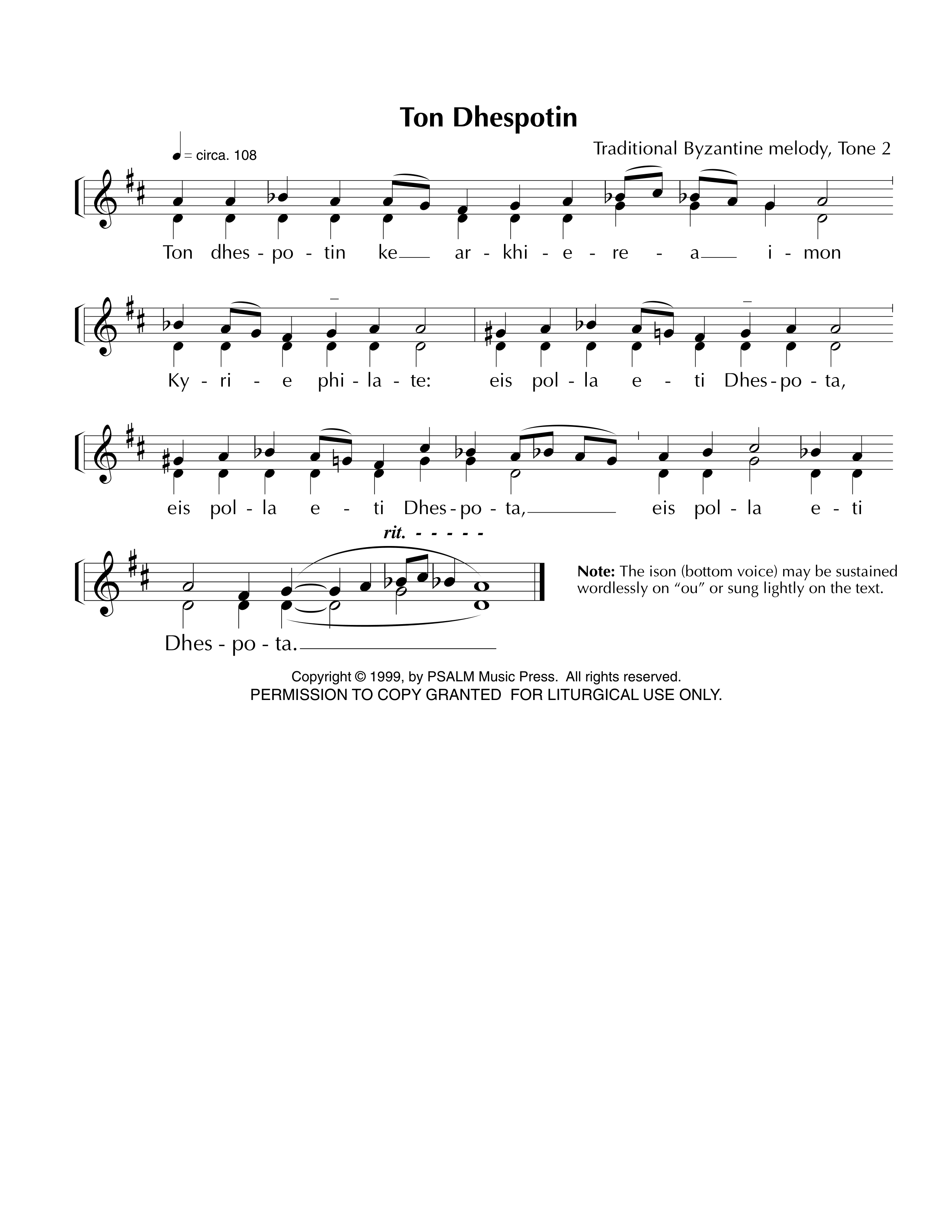 Ton Dhespotin • Byzantine Tone 2