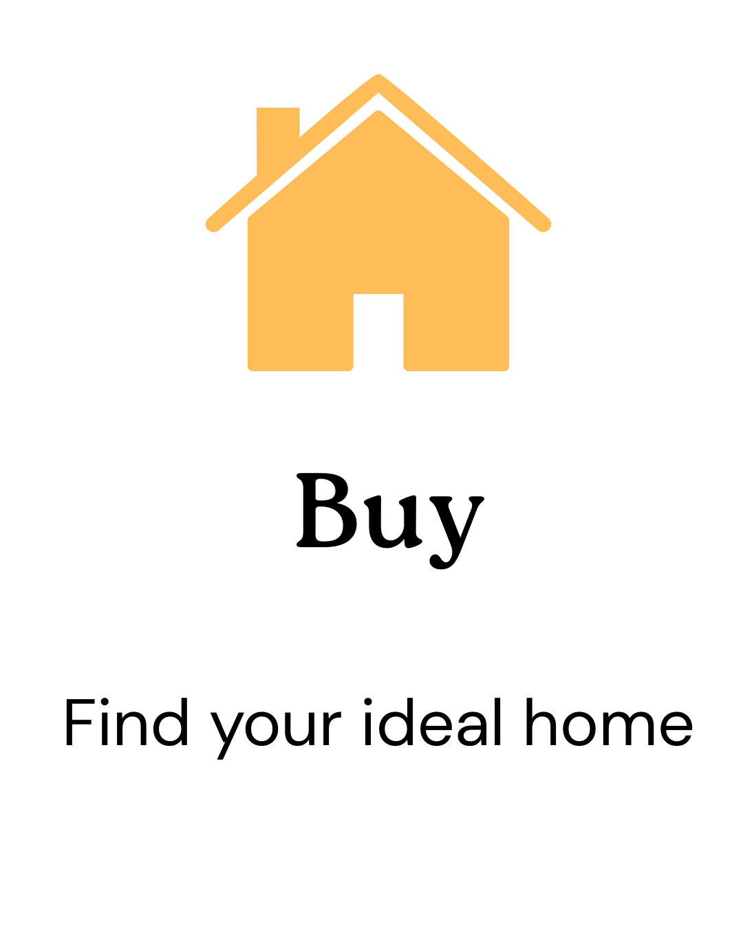 Icon of a house with the word 'Buy' underneath and the phrase 'Find your ideal home' at the bottom.
