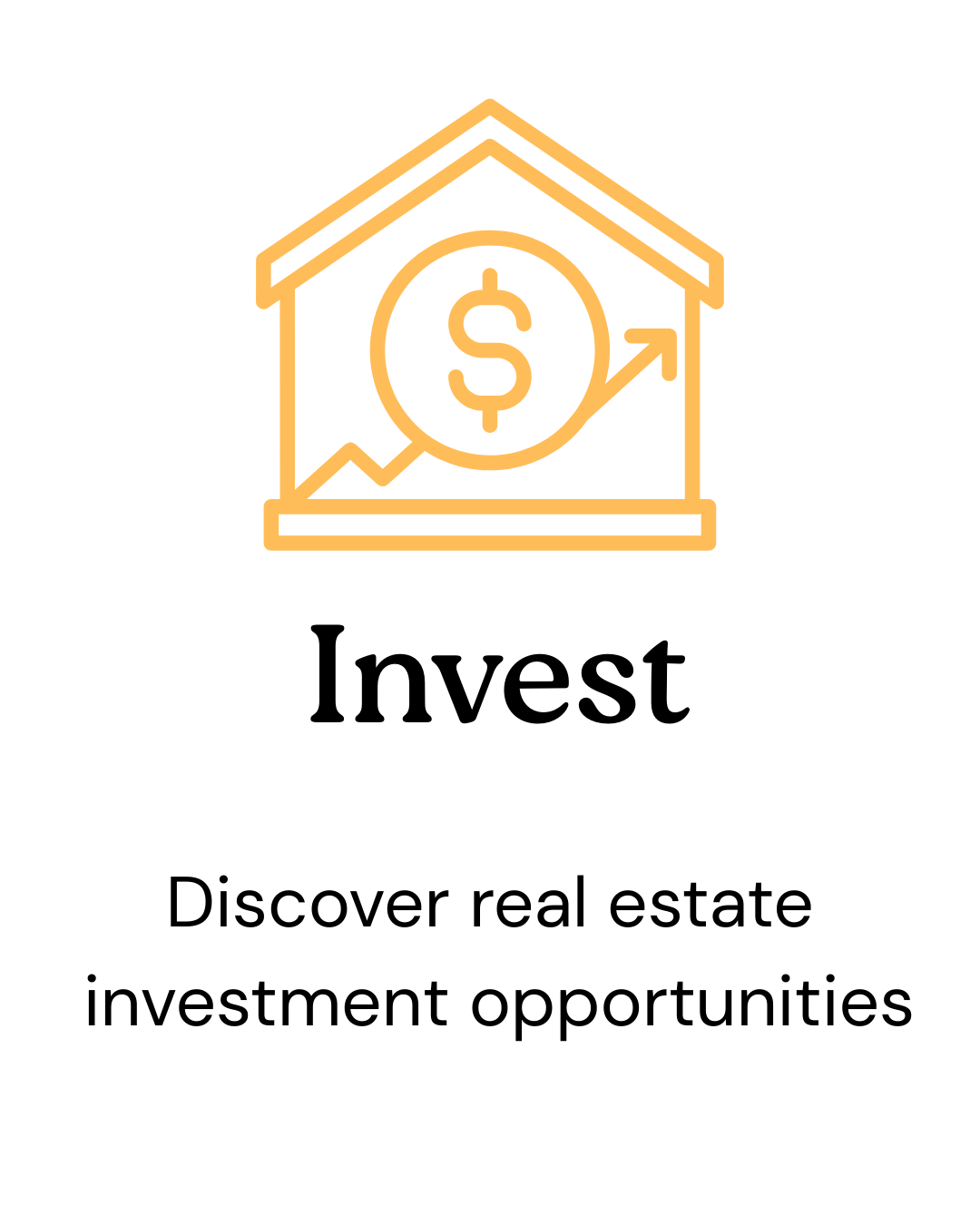 Outline icon of a house with a dollar sign and upward trending arrow inside, symbolizing real estate investment