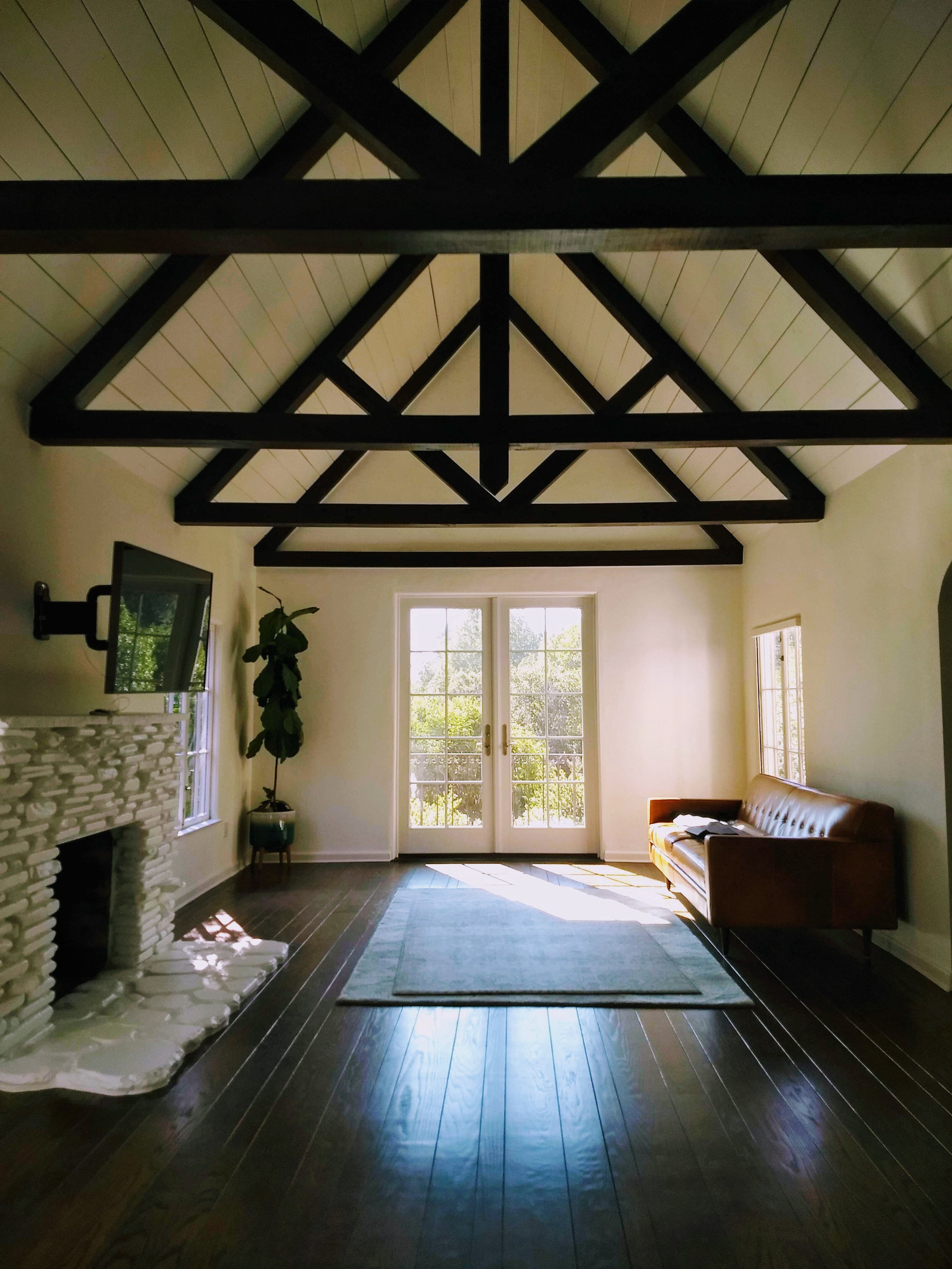 Downey St. Project painted ceiling and fireplace