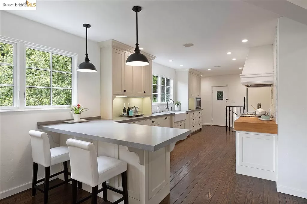 A fresh coat of paint was applied to the kitchen range hood and the kitchen walls for this home in the Oakland Hills