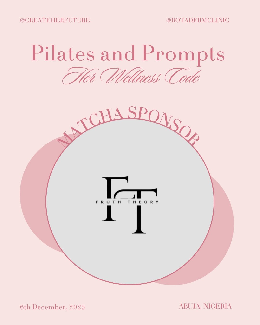 ✨ A huge thank you to our incredible Drink Sponsors @froththeory @berrywave.abuja @7th.sip @diyam.ng! ✨

Huge thanks to @froththeory for providing the premium matcha that will power our Pilates &amp; Prompts session.

Shoutout to @berrywave.abuja for