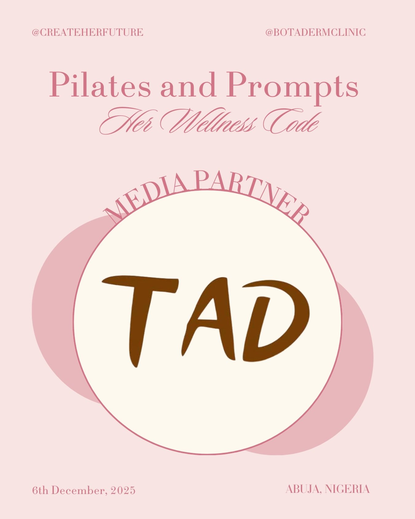 ✨ Special thank you to our incredible Media Partner, @tadbeautyafrica ! ✨

We are so grateful to have @tadbeautyafrica as part of the Pilates &amp; Prompts experience this Saturday! Their support helps us create a beautiful, mindful event and, most i