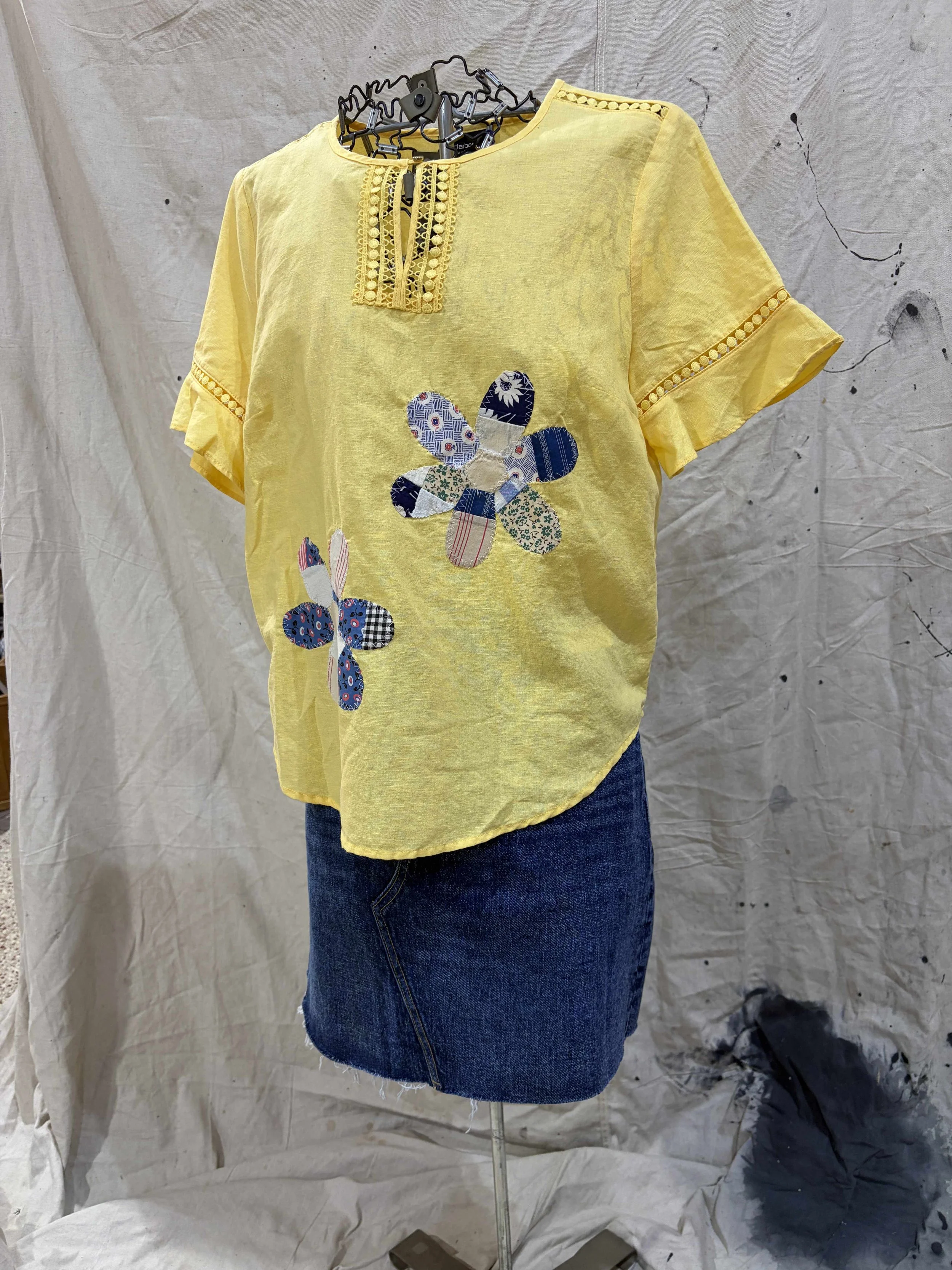 Yellow Tank With Ruffled Sleeves and 2 Applique Floers.jpg