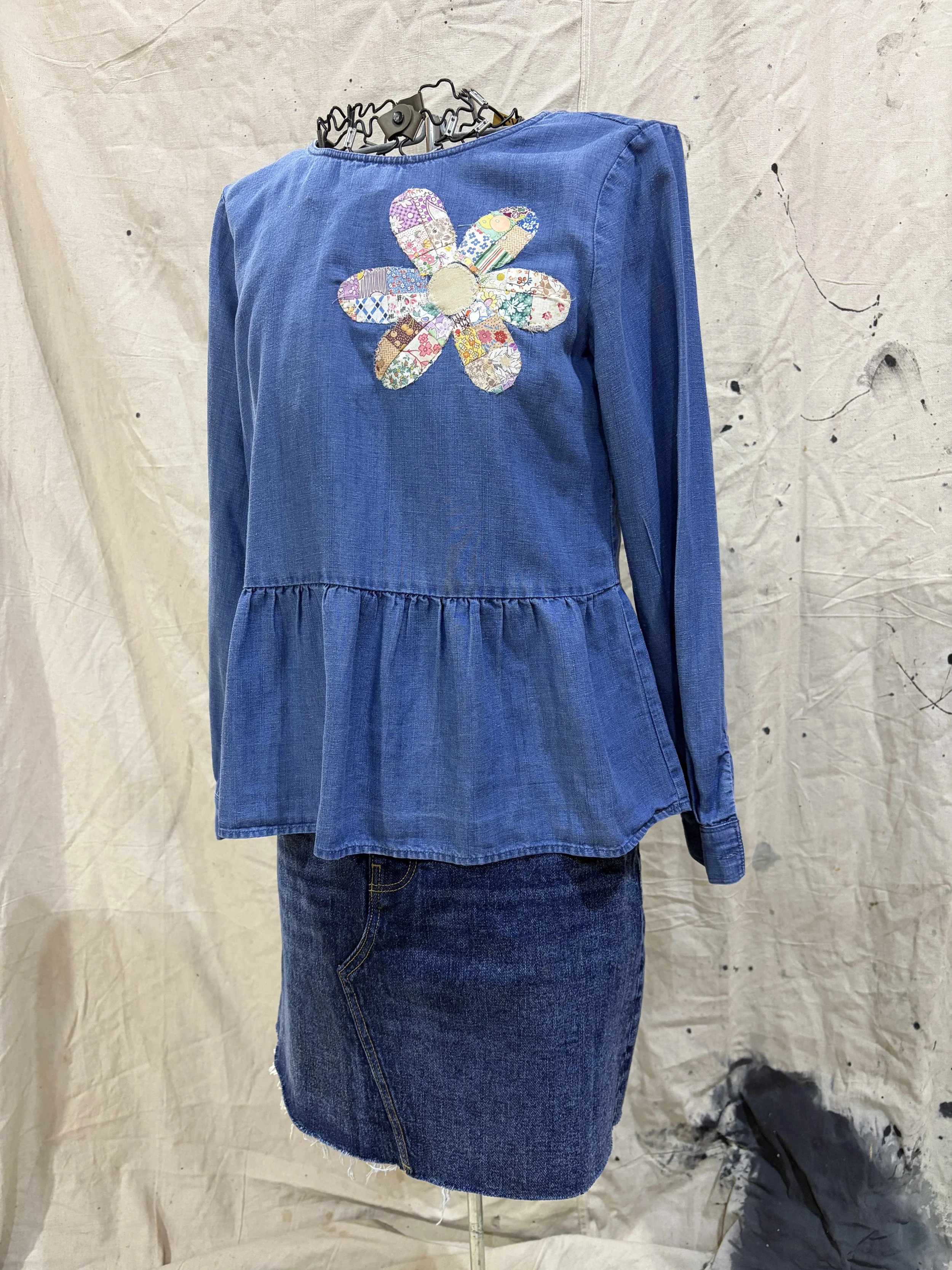 Ruffled Bottom Long Sleeve Denim Blouse.jpg