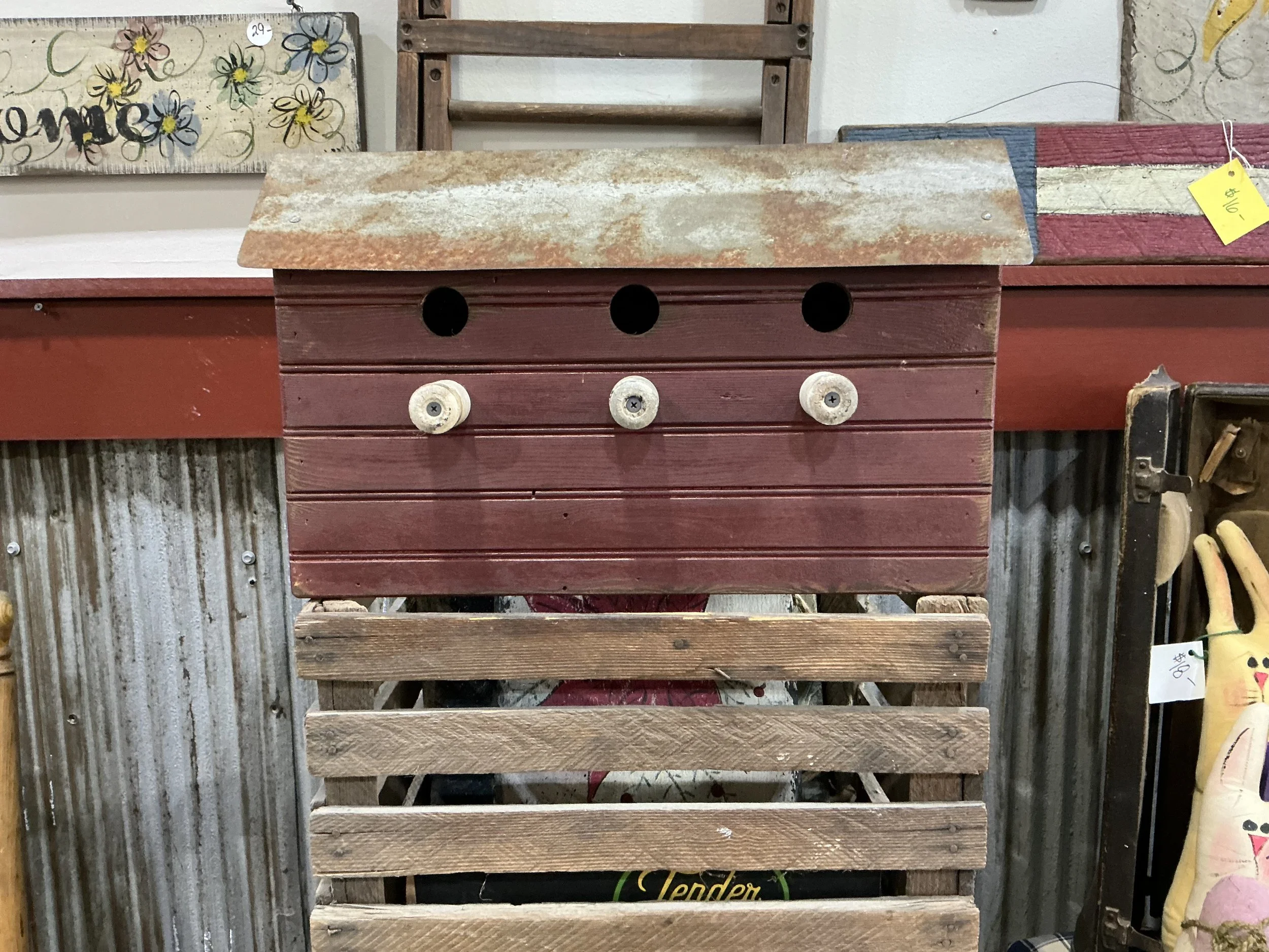 Red three-hole Bird House