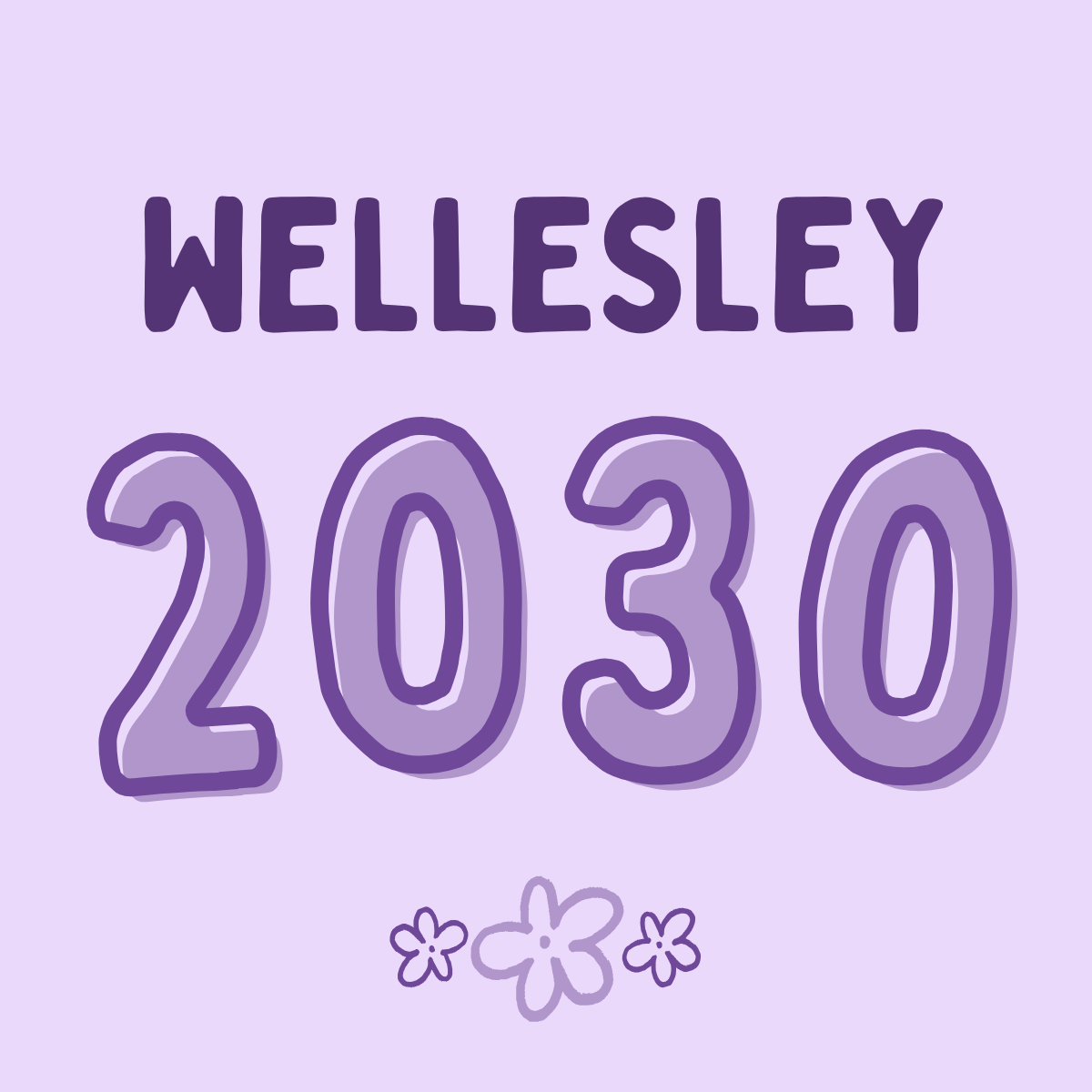 Purple birthday card with the name Wellesley and the age 20,30 in large outlined numbers, decorated with small flower drawings.