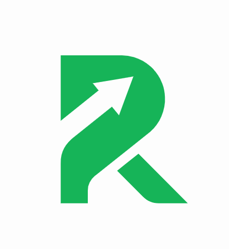 Green arrow pointing upward and to the right, forming part of a stylized letter R.