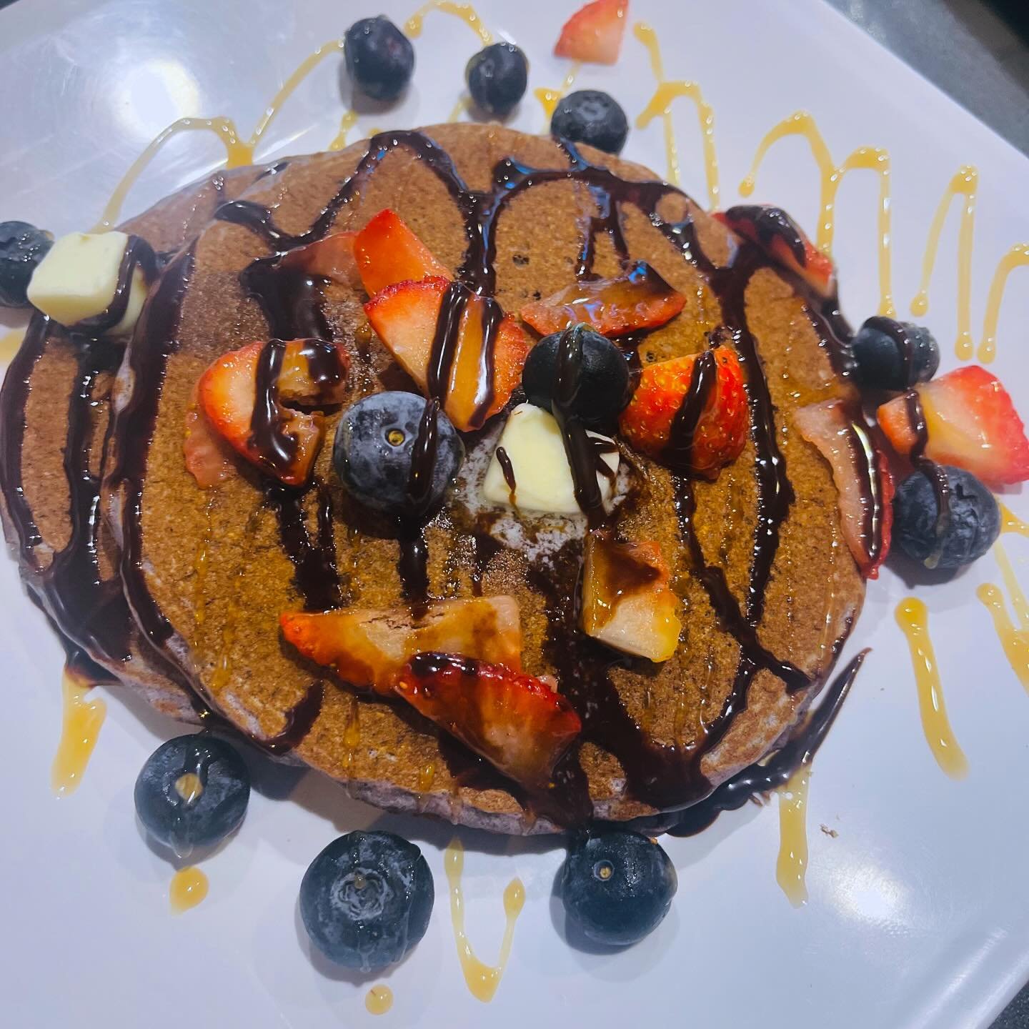 Good morning Special today !! Organic Blue Corn pancakes  yummy !!