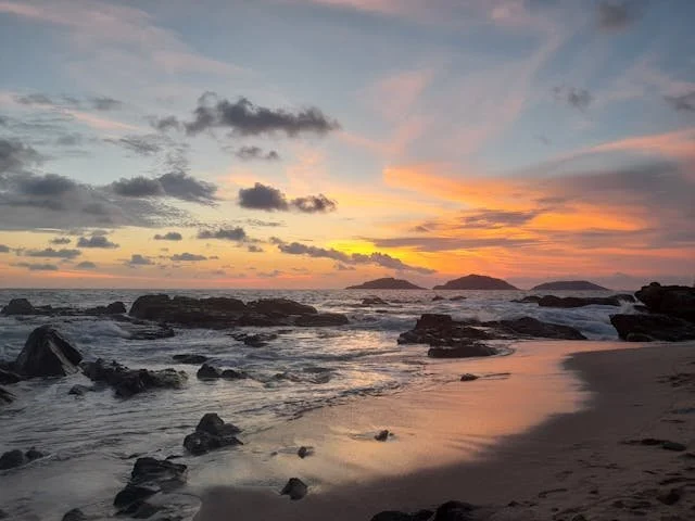 Beautiful sunset over the rocky shores of Mazatlan, Mexico