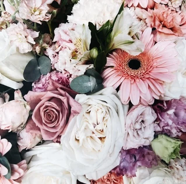 a group of differnt flowers in a bunch