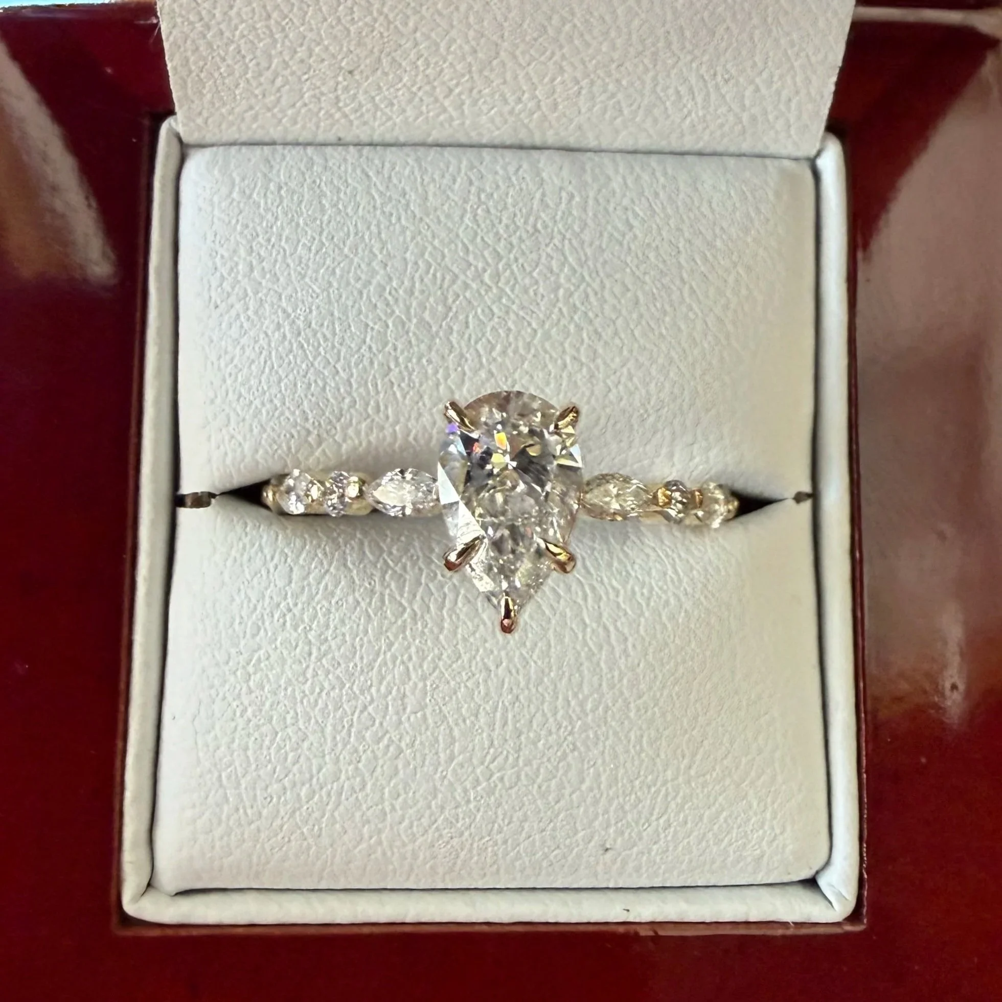 1ct Pear Engagement Ring with Shared Prong Diamonds