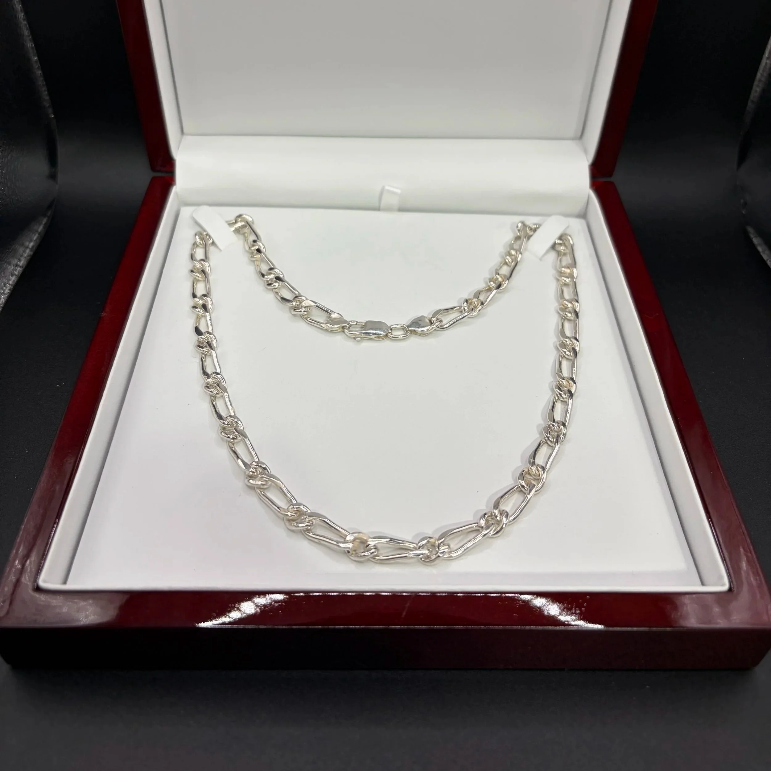 22 Inch Modified Figaro Chain in 925 Sterling Silver