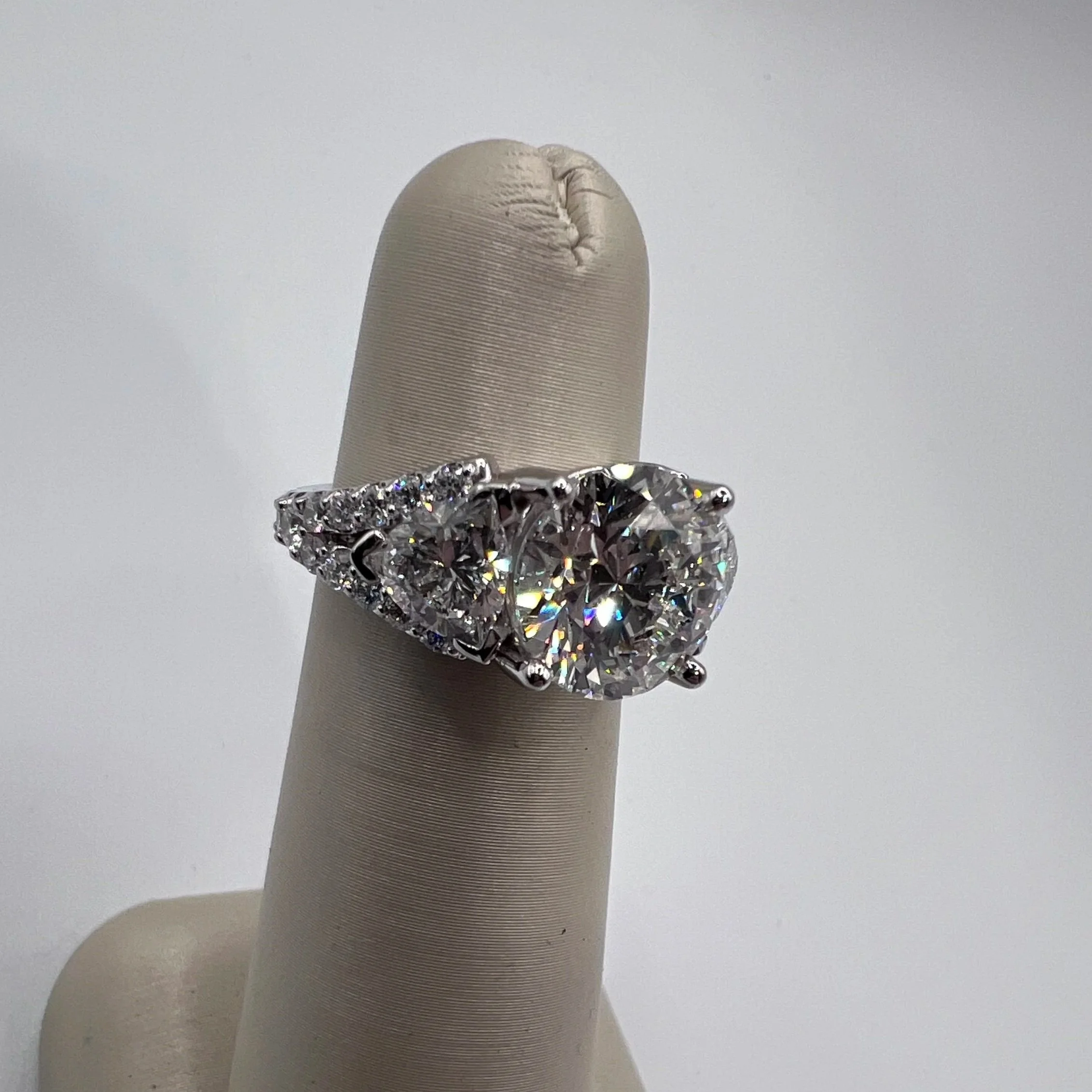 3.5 Ct Center Diamond, 1 Ct Trillion Side Diamonds 3 Stone Anniversary Ring in 14kt White Gold