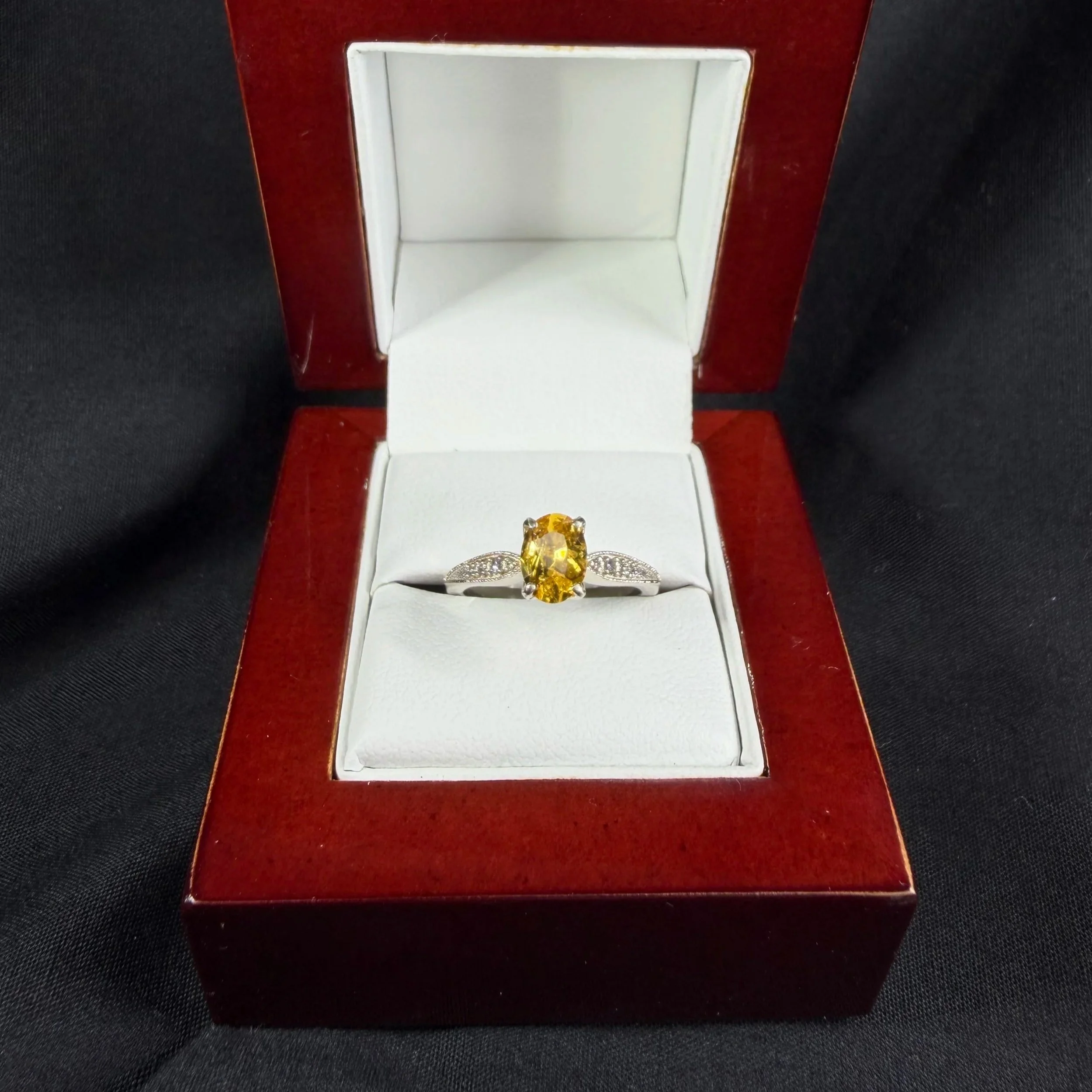 Yellow Sapphire and White Gold Engagement Ring