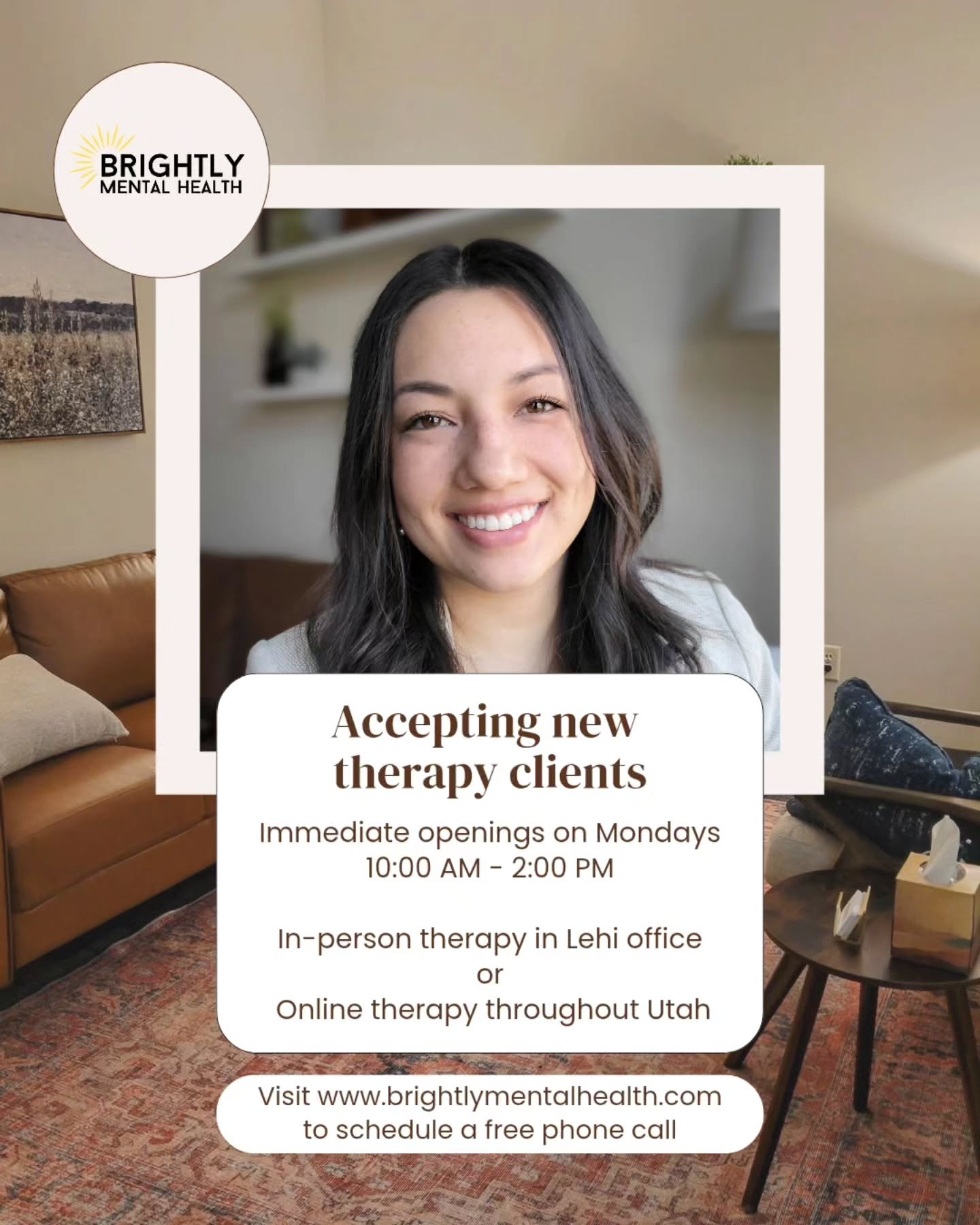 I have room for a few new clients on Mondays during the day!

📚 Students who don't have class on Mondays,
🏫 parents whose kids are at school,
🕛 folks who have a flexible lunch hour, 

It's a great time to start therapy! This is a sweet spot of the