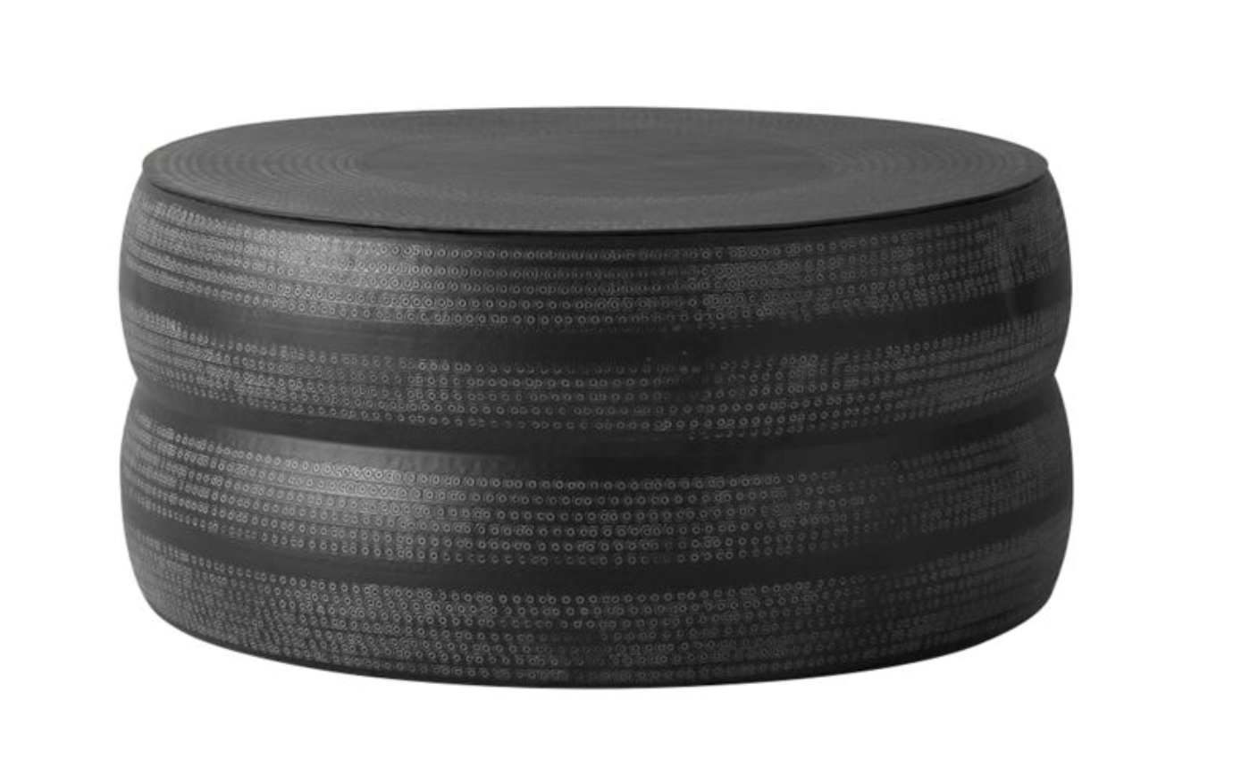 Stunning collection of metal occasional tables perfect for adding drama to your living space. Featuring a charcoal and off-white finish, this table is a unique addition to your home.