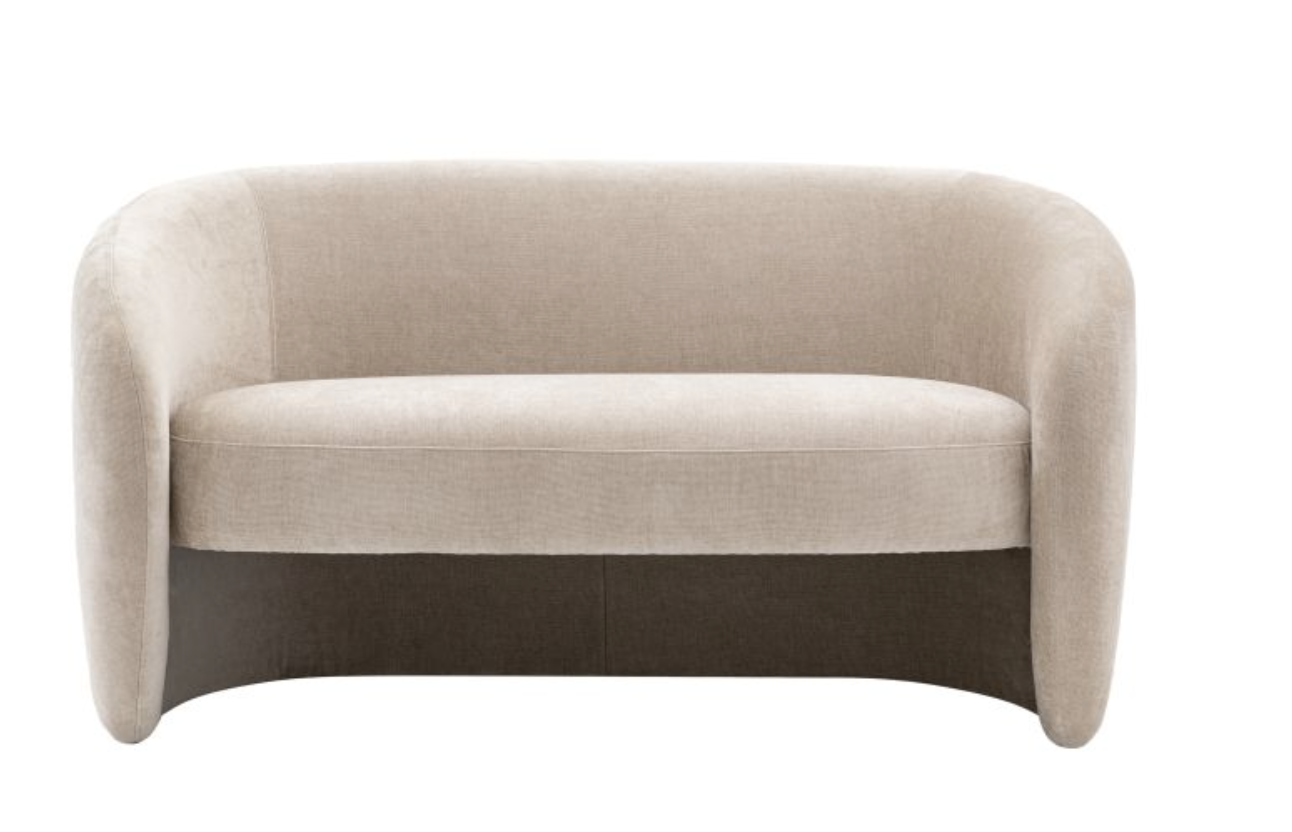 Curvaceous and smooth this sofa's back curves around the rounded seat to create an unforgettable design. With a retro influence, the sofa is a perfect fit for modern and vintage inspired interiors. Also available in green and grey.
