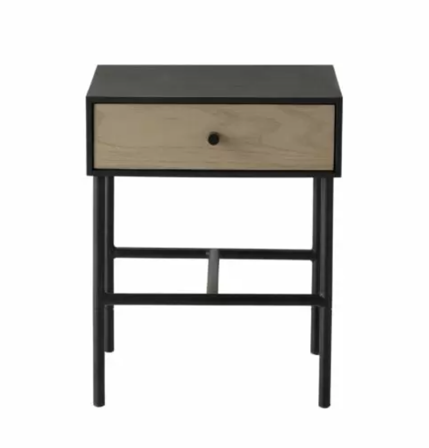 Stylish collection of Oak Veneer furniture, perfect for adding the finishing touch to your living space. Featuring a black Oak veneer body and white Oak veneer drawers and shelves, this collection is finished with black metal legs and handles.
