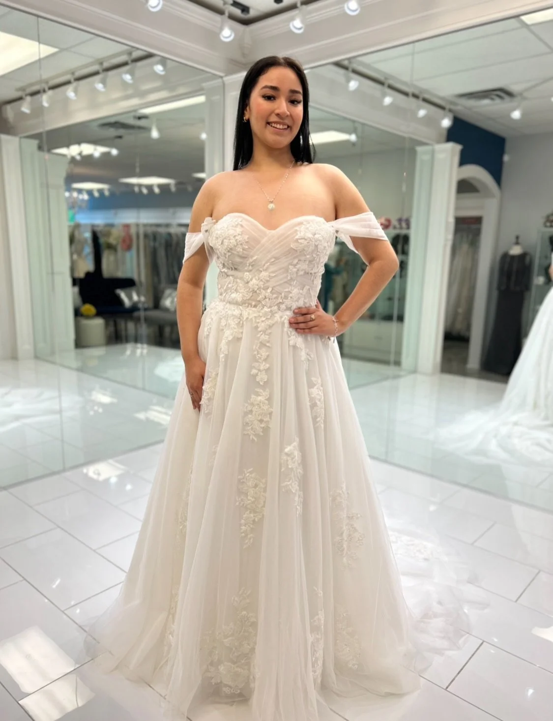 Soft tulle, crystal beaded lace, and a chapel length train that glides like magic ✨ Perfect for the bride who wants to the ethereal moment 😇
.
.
.
#nataliesbridalsbybb #weddingdress #bride #bridal #bridalboutique