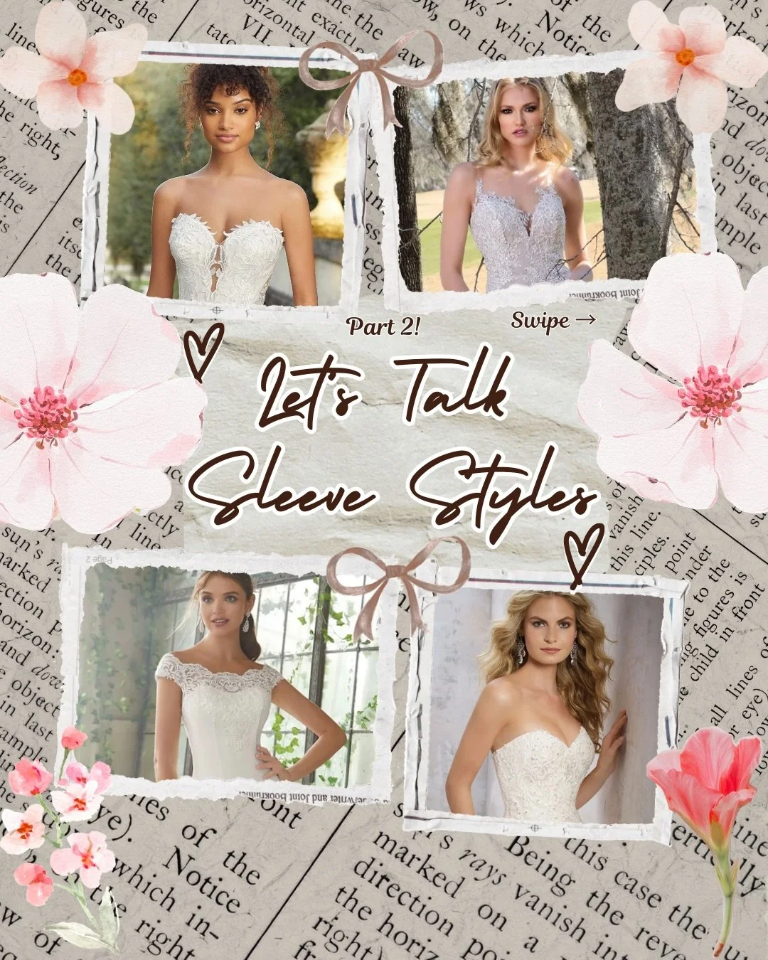 Part 2 of different sleeve styles 😇🤍 From cap sleeves to effortless sleeveless look and classic strapless, each style brings something different to your bridal look 👰🏻&zwj;♀️ Swipe through the different looks and let us know what style would you 