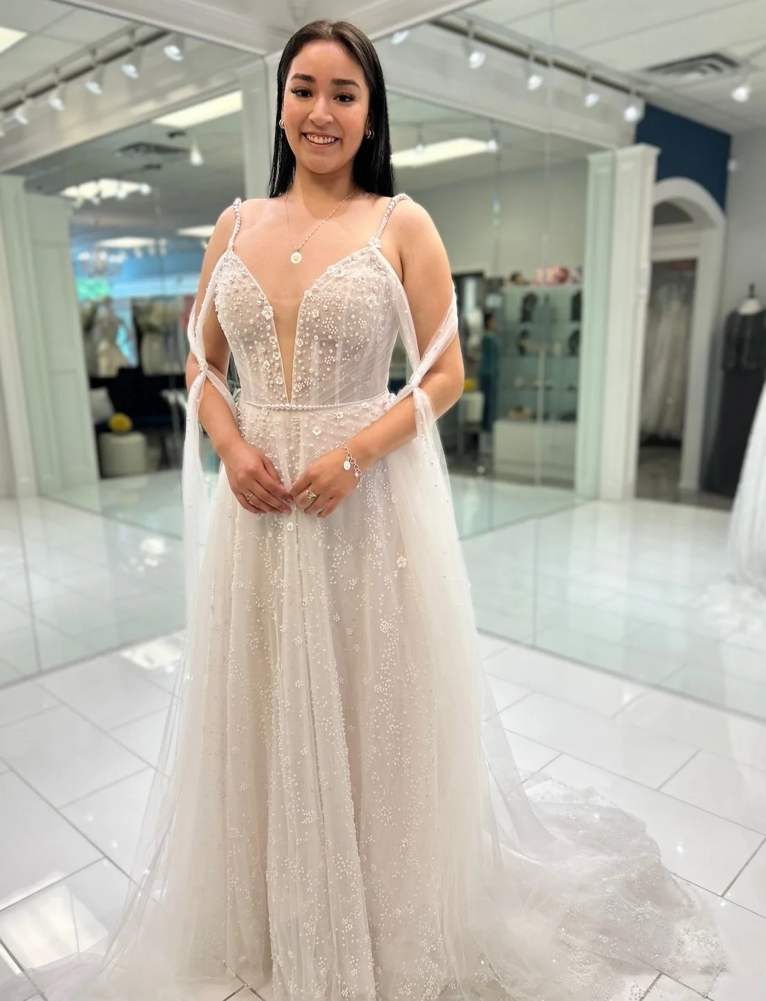 Every little detail, from the florals to the shimmering beadwork, adds a touch of whimsical that makes this dress feel almost otherworldly.. like it was stitched together from stardust and romance ✨🤍 This wedding dress is definitely for the bride wh