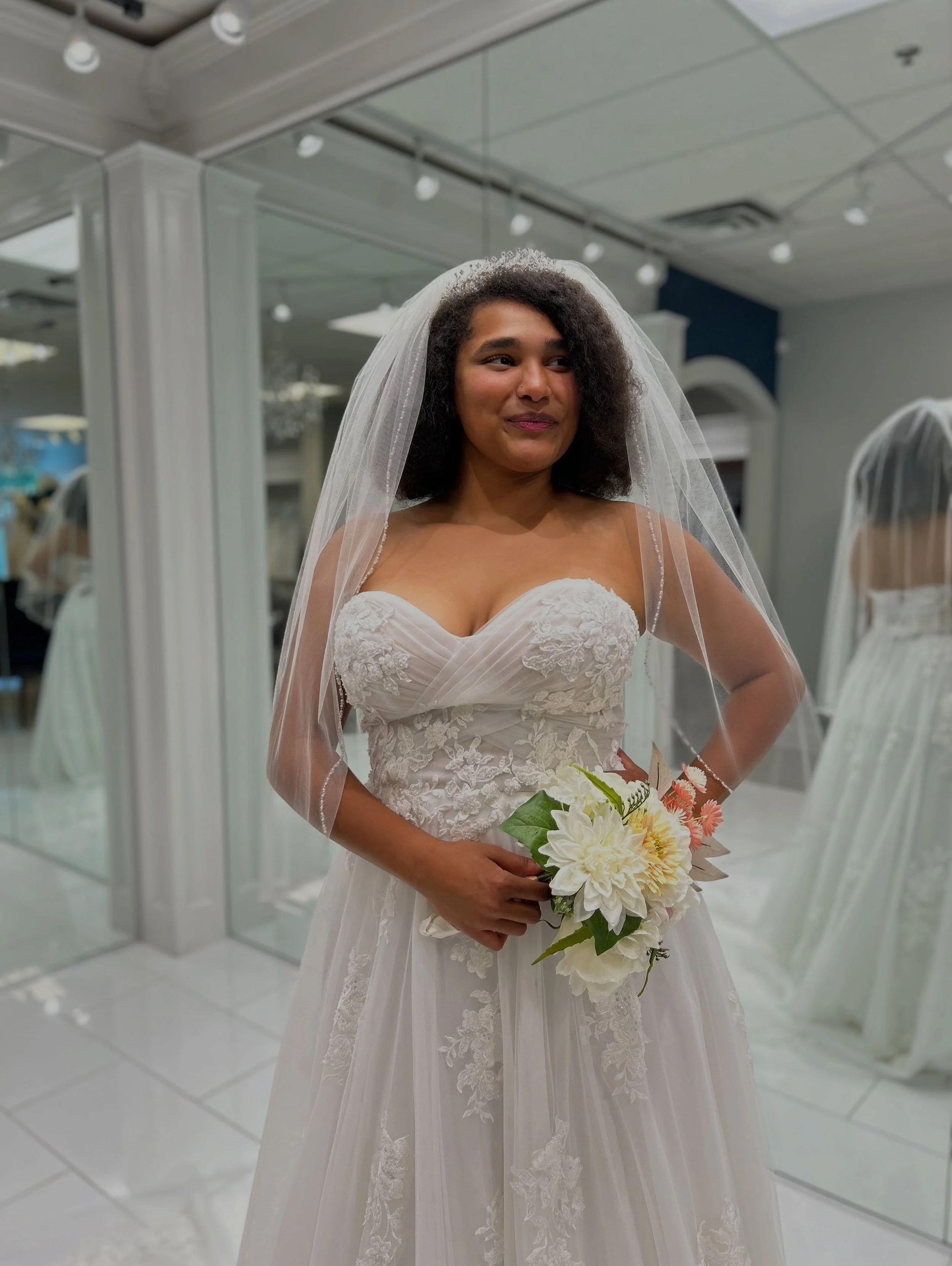A fairytale moment in the making 👑💕 Dreamy soft tulle, sparkling lace appliqu&eacute;s, and sweetheart neckline ☁️ Add a veil, a crown, and bouquet and you&rsquo;ve got pure bridal magic ☺️✨ Could you picture yourself walking down the aisle in this