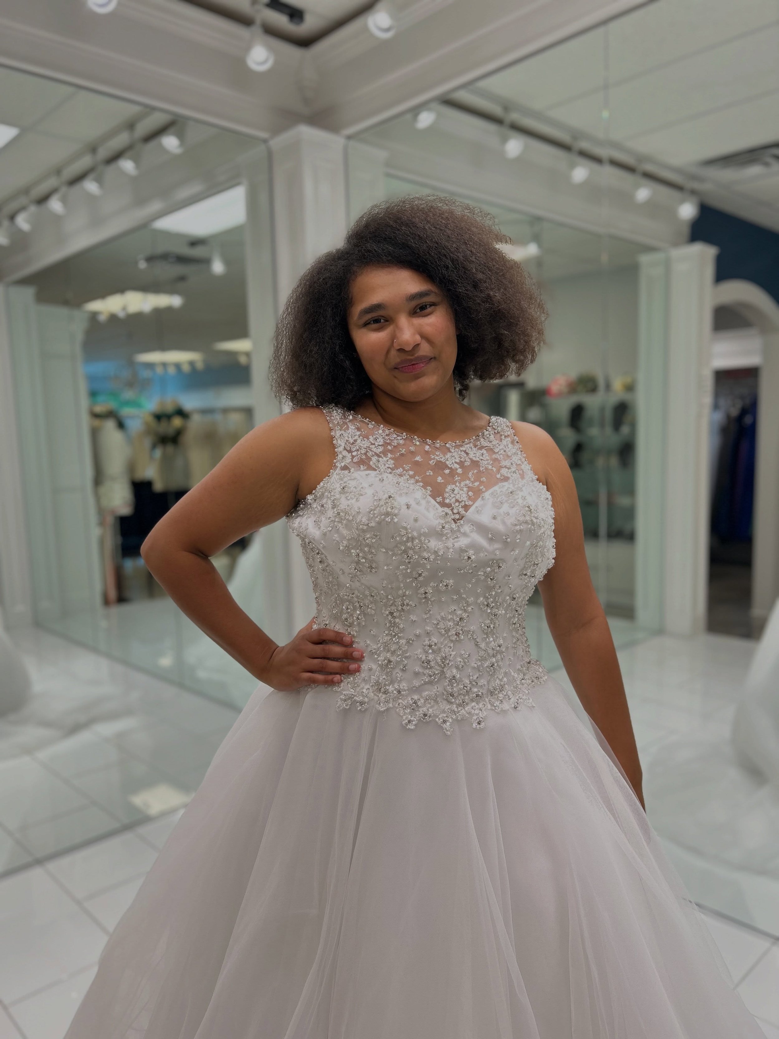 A lot of shimmer, a lot of twirl, and just enough drama ☺️✨ And did we mention she&rsquo;s ON SALE?! 👀 Your dream dress just got a little sweeter 🤍
.
.
.
#nataliesbridalsbybb #weddingdress #ballgown #bridalboutique #gwinnettcounty